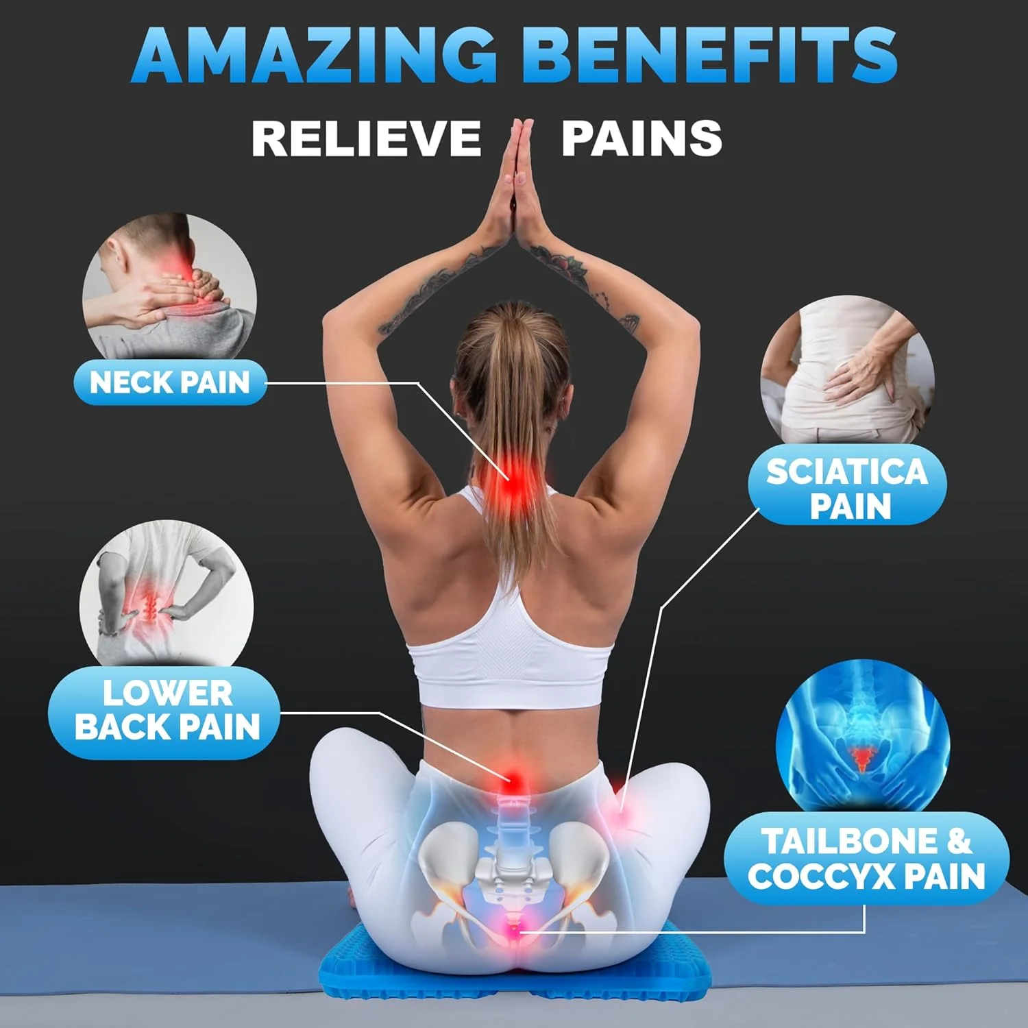 بالشتک ژله ای صندلی برای نشستن طولانی مدت - فوق العاده بزرگ و بسیار ضخیم (2 اینچ) - بالشتک صندلی اداری برای تسکین فشار، سیاتیک، درد لگن و کمر - صندلی ماشین، ویلچر، صندلی راننده کامیون - دارای بندهای ضد لغزش