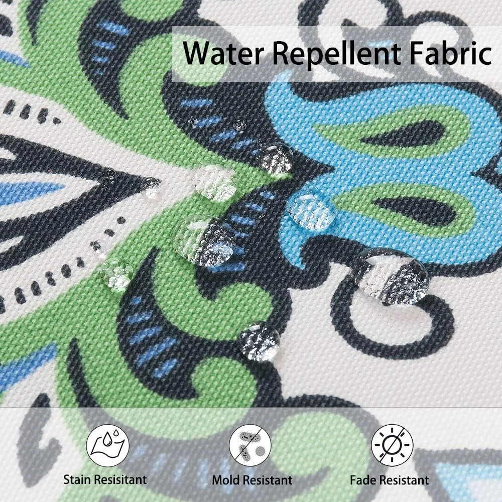 بالشتک های صندلی داخلی/خارجی، پدهای صندلی پاسیو مقاوم در برابر آب و هوا با بند، بالشتک های راحت صندلی گرد بیسترو برای دکوراسیون مبلمان منزل، اداره و باغ 38x38x10 سانتی متر، بسته 2 عددی، طرح گل آبی سبز