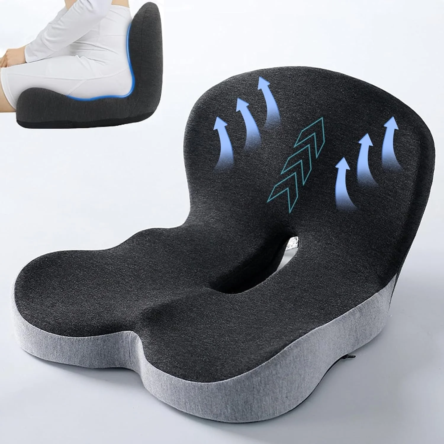 بالشتک صندلی مموری فوم، بالشتک نشیمنگاه برای پشتیبانی کمری اداری، پشتیبانی از کمر برای نشستن طولانی مدت و تسکین درد سیاتیک، برای کارمندان، زنان باردار، راننده (خاکستری مشکی) بالشتک صندلی مموری فوم، بالشتک نشیمنگاه برای پشتیبانی کمری اداری، پشتیبانی از کمر برای نشستن طولانی مدت و تسکین درد سیاتیک، برای کارمندان، زنان باردار، راننده (خاکستری مشکی)