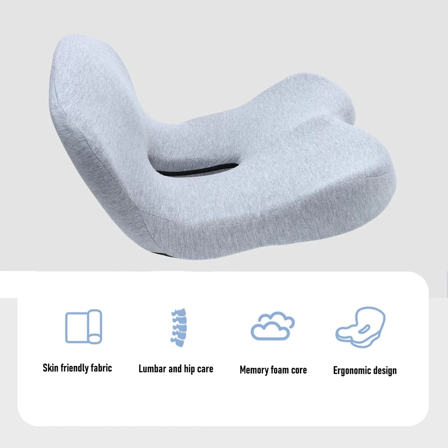 بالشتک فوم حافظهدار با پشتی برای تسکین درد، بالشتک ارگونومیک پشتیبانی از کمر برای صندلی اداری خودرو با روکش جداشدنی ضد تعریق بالشتک فوم حافظهدار با پشتی برای تسکین درد، بالشتک ارگونومیک پشتیبانی از کمر برای صندلی اداری خودرو با روکش جداشدنی ضد تعریق