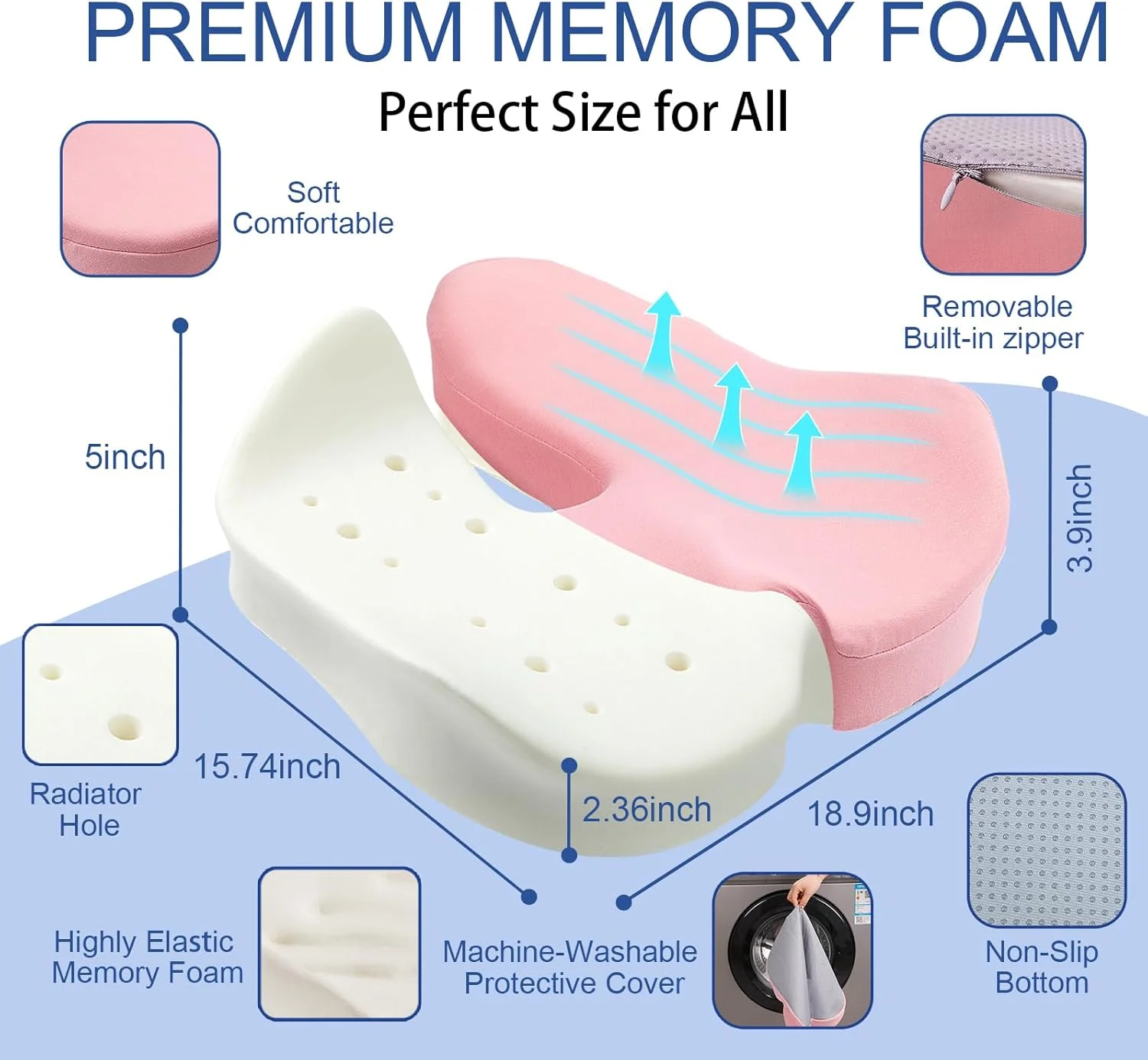 بالشتک صندلی فوم حافظه دار بزرگ DAPOTUGI برای صندلی اداری، برای پشتیبانی از کمر، تسکین سیاتیک و درد دنبالچه، برای نشستن طولانی مدت، برای صندلی ماشین/اداری/ویلچر (صورتی) بالشتک صندلی فوم حافظه دار بزرگ DAPOTUGI برای صندلی اداری، برای پشتیبانی از کمر، تسکین سیاتیک و درد دنبالچه، برای نشستن طولانی مدت، برای صندلی ماشین/اداری/ویلچر (صورتی)