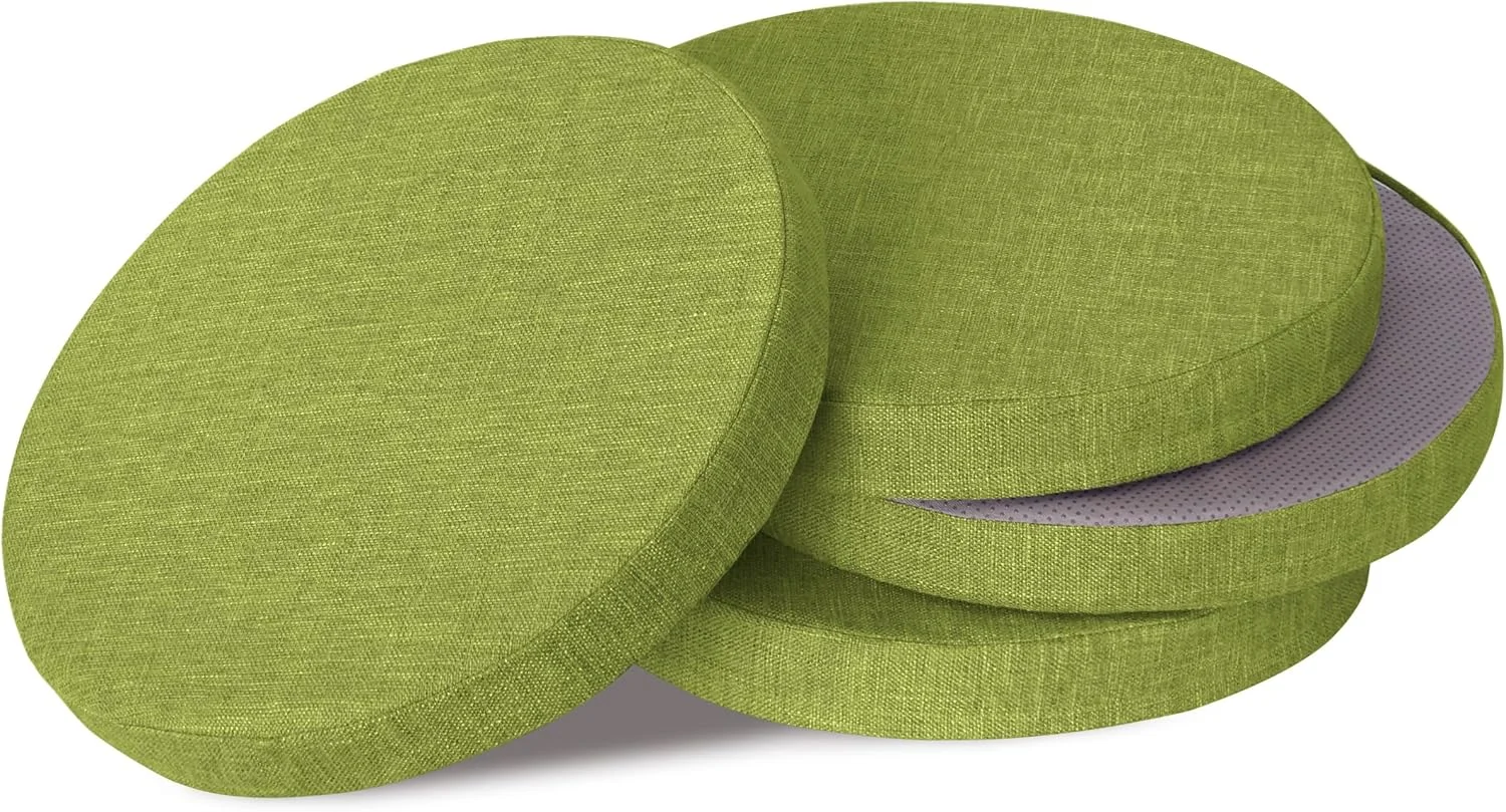 بالشتک صندلی گرد OVOV برای صندلی های غذاخوری، بسته 4 عددی، بالشتک ضخیم صندلی دایره ای با روکش قابل جدا شدن و زیره ضد لغزش، سبز (40x40 سانتی متر)