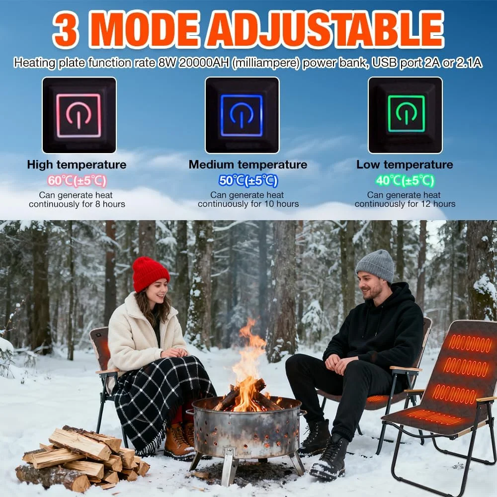 بالشتک صندلی گرم شونده، بالشتک گرم شونده تاشو USB، پد گرمایشی قابل حمل، دمای قابل تنظیم، برای استادیوم، کمپینگ، پیاده روی (قهوه ای)