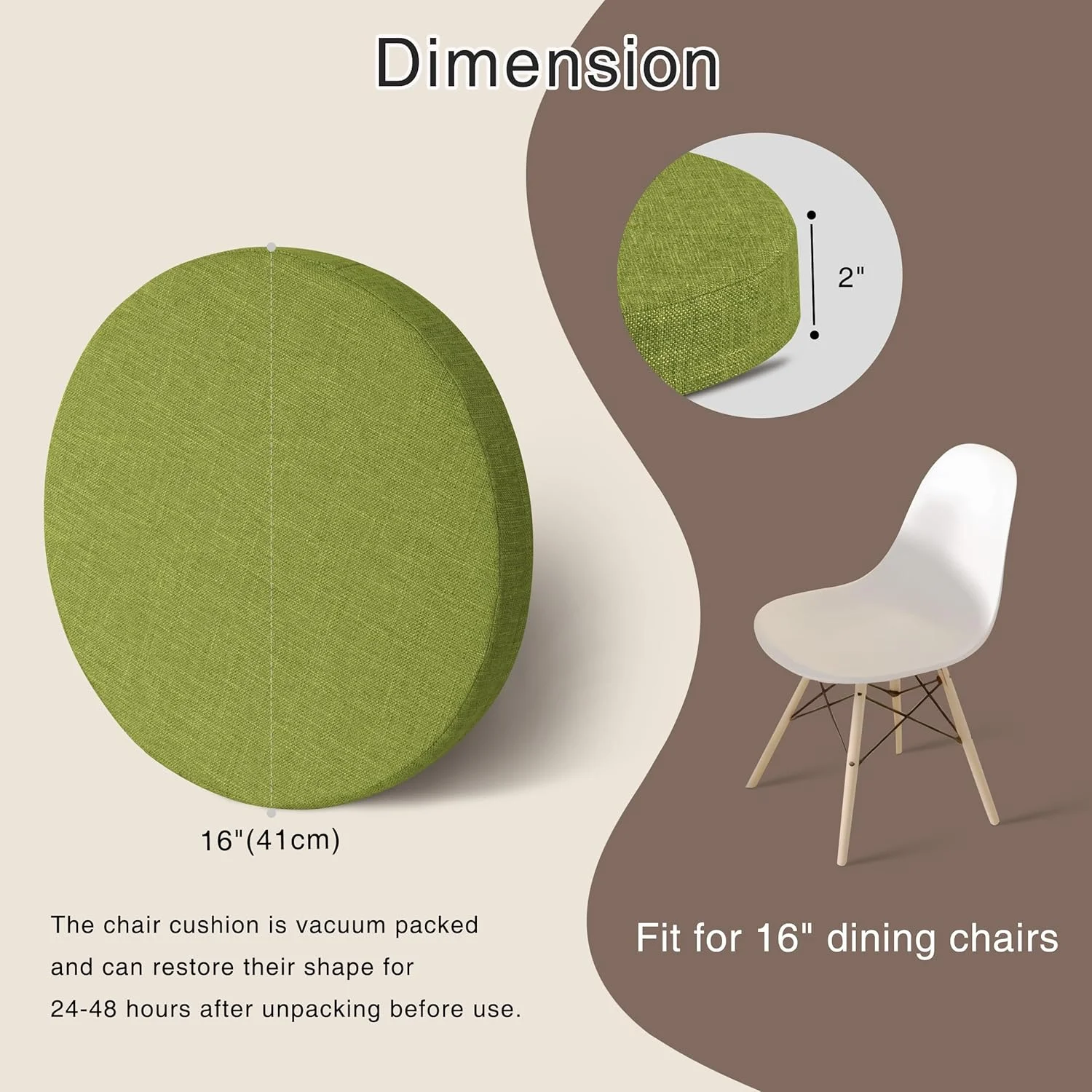 بالشتک صندلی گرد OVOV برای صندلی های غذاخوری، بسته 4 عددی، بالشتک ضخیم صندلی دایره ای با روکش قابل جدا شدن و زیره ضد لغزش، سبز (40x40 سانتی متر)