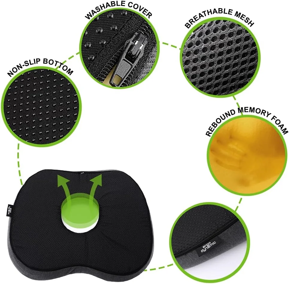 بالشتک صندلی دوناتی - بالشتک صندلی ارتوپدی ممتاز - فوم حافظه دار برای تسکین درد دنبالچه و سیاتیک، حلقه درمانی برای کاهش فشار برای صندلی ماشین، صندلی اداری و ویلچر