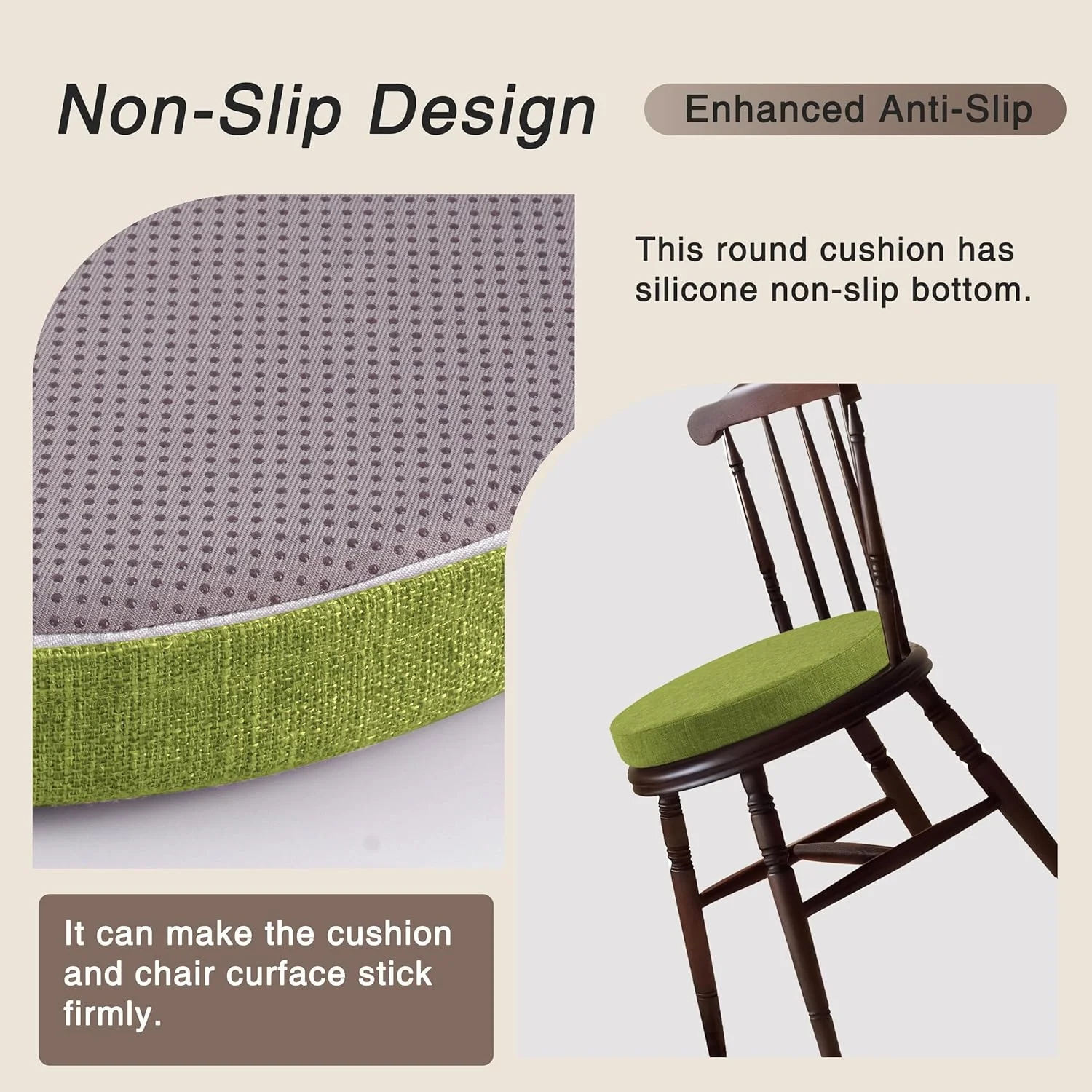 بالشتک صندلی گرد OVOV برای صندلی های غذاخوری، بسته 4 عددی، بالشتک ضخیم صندلی دایره ای با روکش قابل جدا شدن و زیره ضد لغزش، سبز (40x40 سانتی متر)