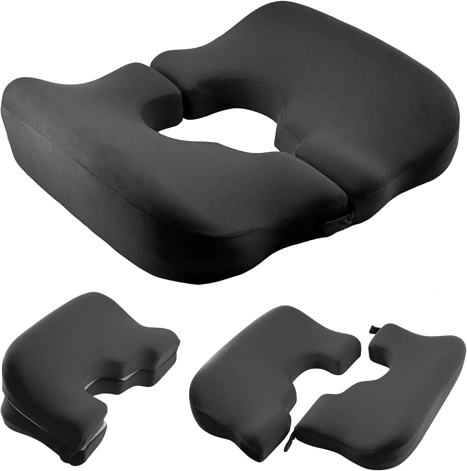 بالشتک دوناتی فوکستل 4.5 اینچی برای درد دنبالچه، بالشتک ضخیم ضد زخم بستر با فوم حافظه‌دار 100% - بالشتک دنبالچه با دهانه T شکل - خاکستری تیره