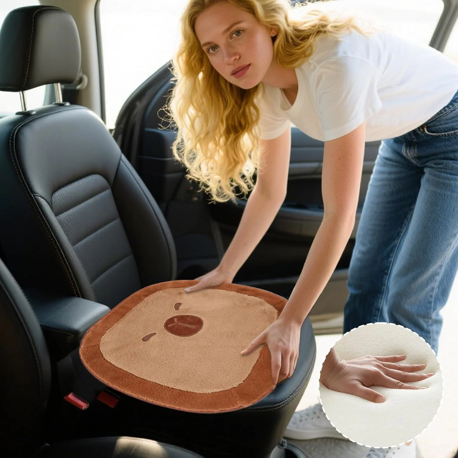 بالشتک صندلی خودرو | روکش صندلی جلوی مخمل کاپيبارا | زیرانداز صندلی برای کامیون، ون، رفت و آمد با شاسی بلند، منزل، اوقات استراحت و رانندگی طولانی