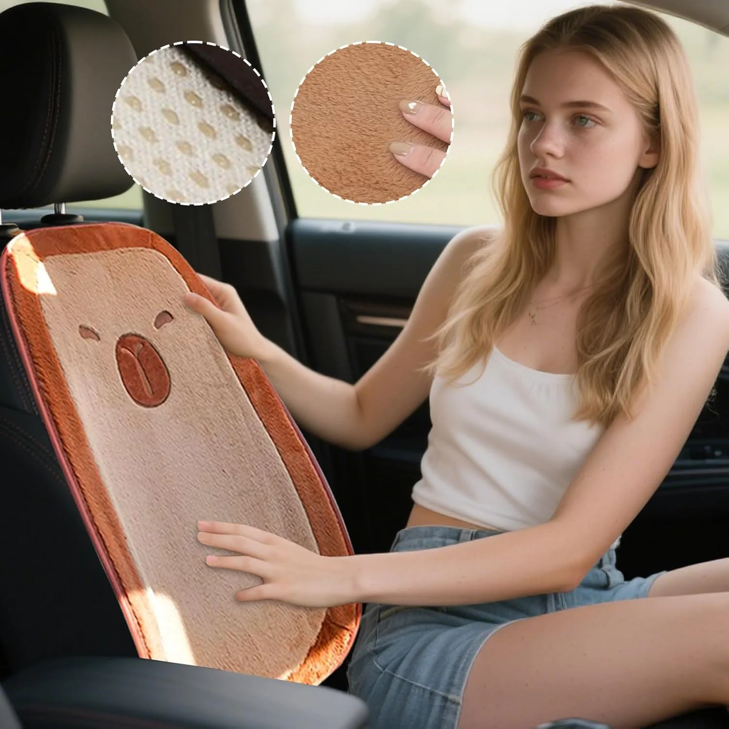 بالشتک صندلی رانندگی | پد صندلی خودرو طرح کاپيبارا | زیرانداز صندلی راحت برای خانه، کامیون، ون، شاسی بلند، رانندگی طولانی مدت، سفر جاده ای، مطالعه و اوقات استراحت