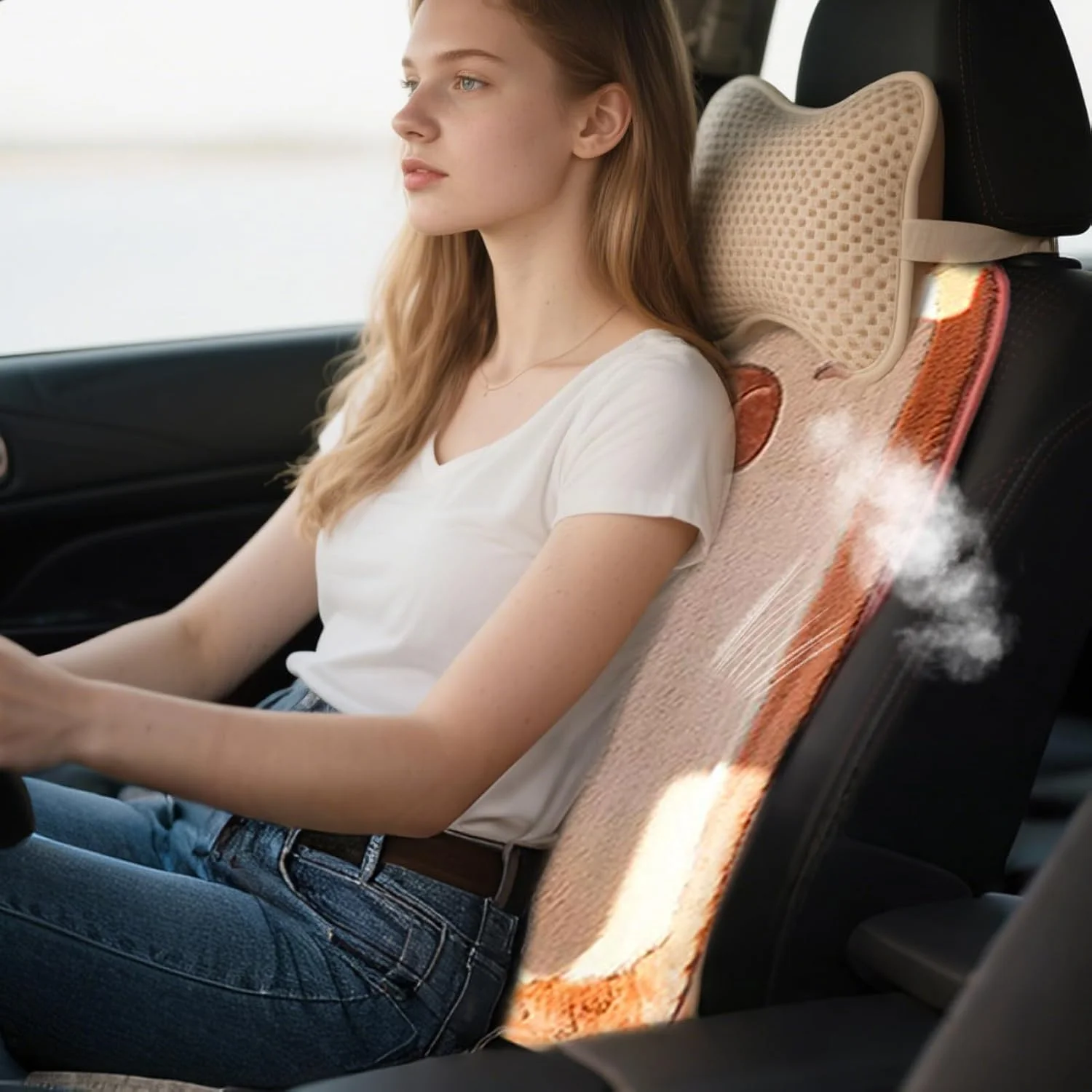 بالشتک صندلی رانندگی | پد صندلی خودرو طرح کاپيبارا | زیرانداز صندلی راحت برای خانه، کامیون، ون، شاسی بلند، رانندگی طولانی مدت، سفر جاده ای، مطالعه و اوقات استراحت