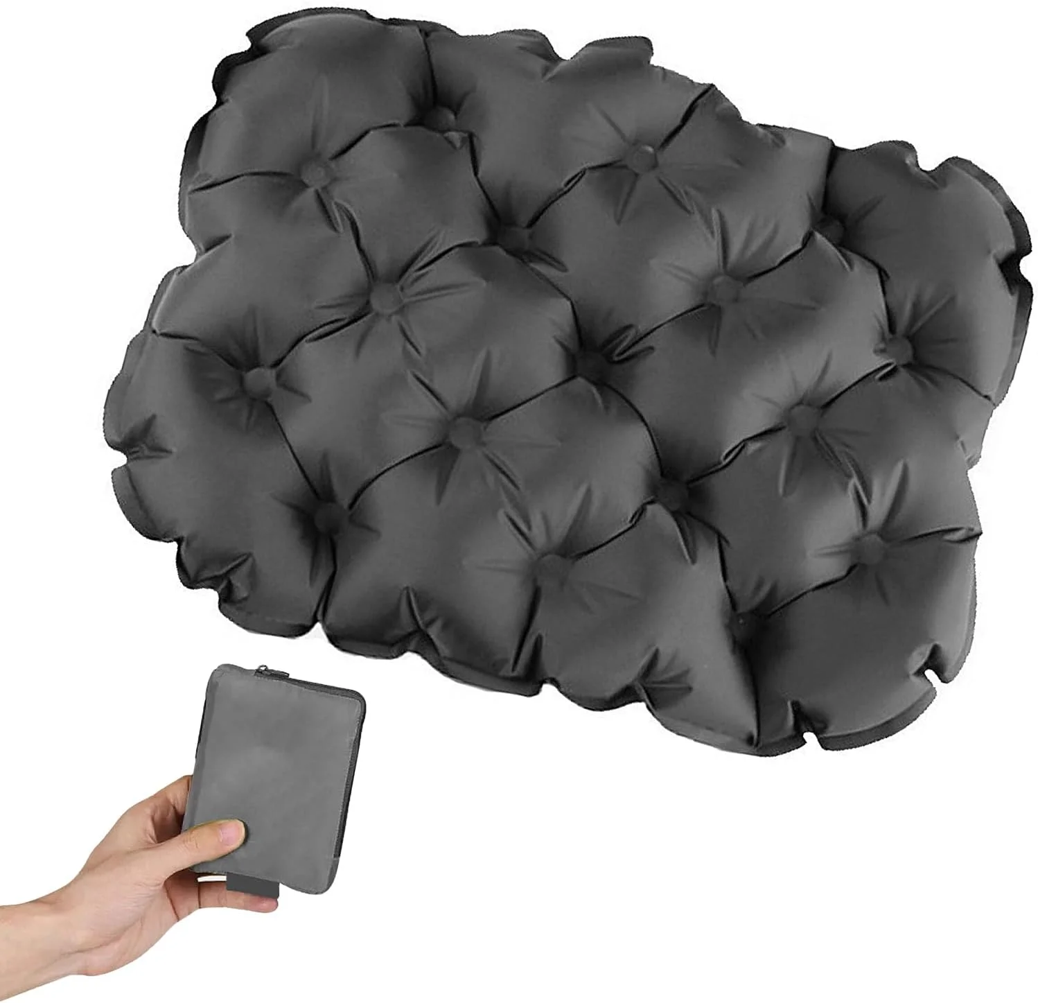 بالشتک صندلی بادی، پد بالشتک هوای تاشو سبک وزن برای راحتی نشستن طولانی مدت - بالشتک مسافرتی قابل حمل برای هواپیما، ماشین، کمپینگ، دفتر و استادیوم (خاکستری تیره)