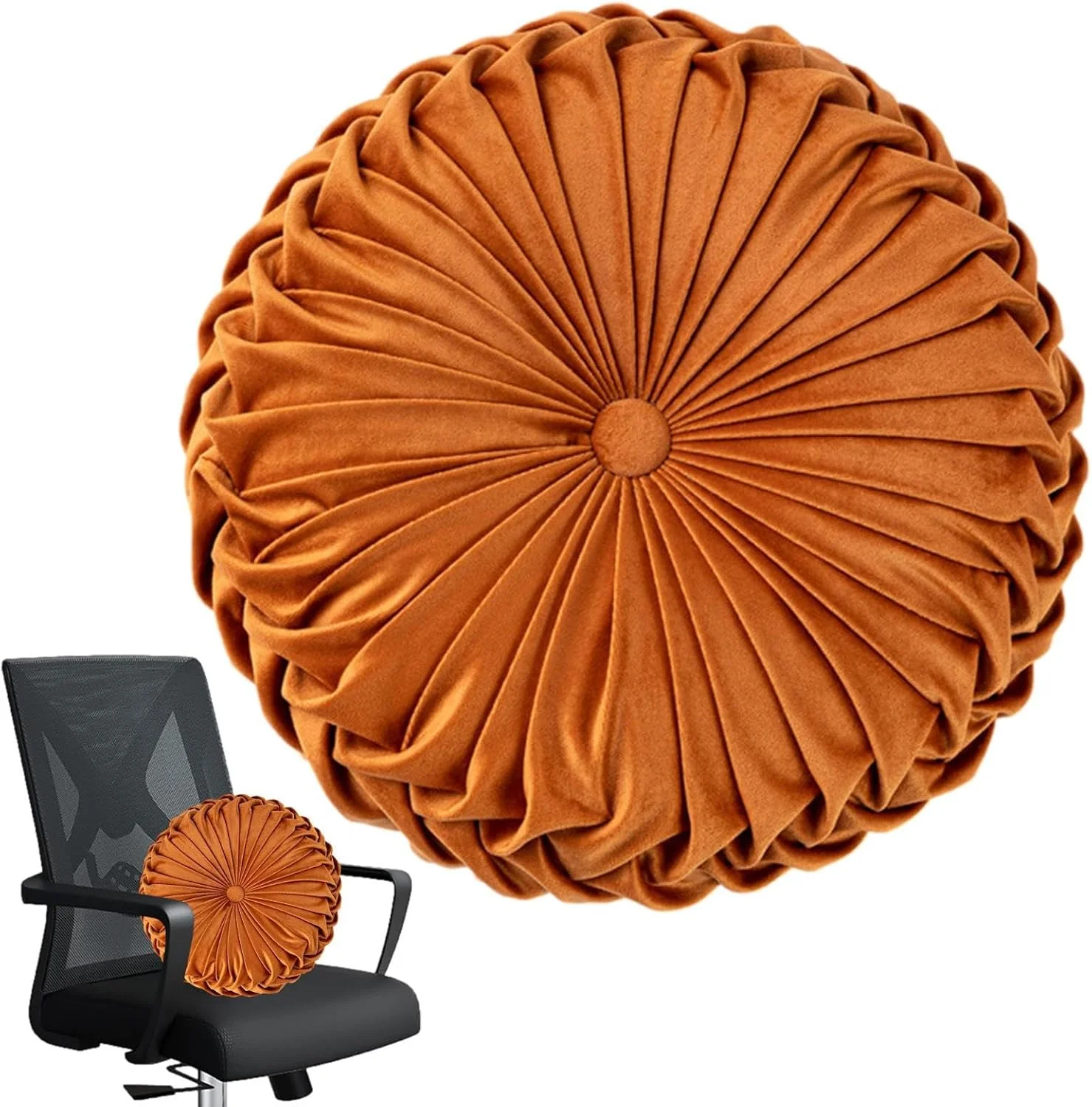 کوسن طرح کدو تنبل - کوسن مخملی طرح کدو تنبل، کوسن گرد چین دار مخملی برای مبل، اتاق نشیمن، تخت، دفاتر، کاناپه و صندلی