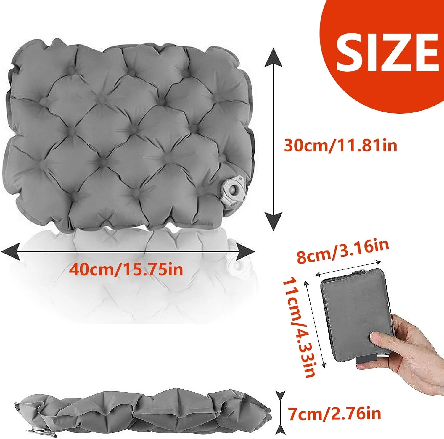 بالشتک صندلی بادی، پد بالشتک هوای تاشو سبک وزن برای راحتی نشستن طولانی مدت - بالشتک مسافرتی قابل حمل برای هواپیما، ماشین، کمپینگ، دفتر و استادیوم (خاکستری تیره)