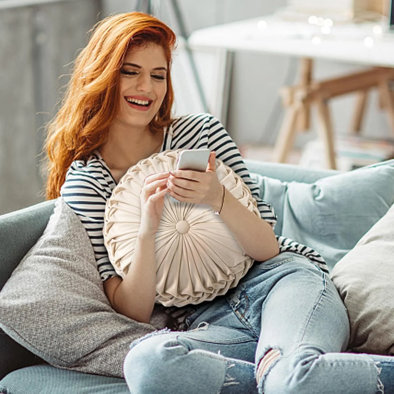 بالشتک های گرد | بالشتک گرد توپی مبل تاتامی، بالشتک مخملی پلیسه دار برای مبل، اتاق نشیمن، تخت، دفاتر، کاناپه و صندلی