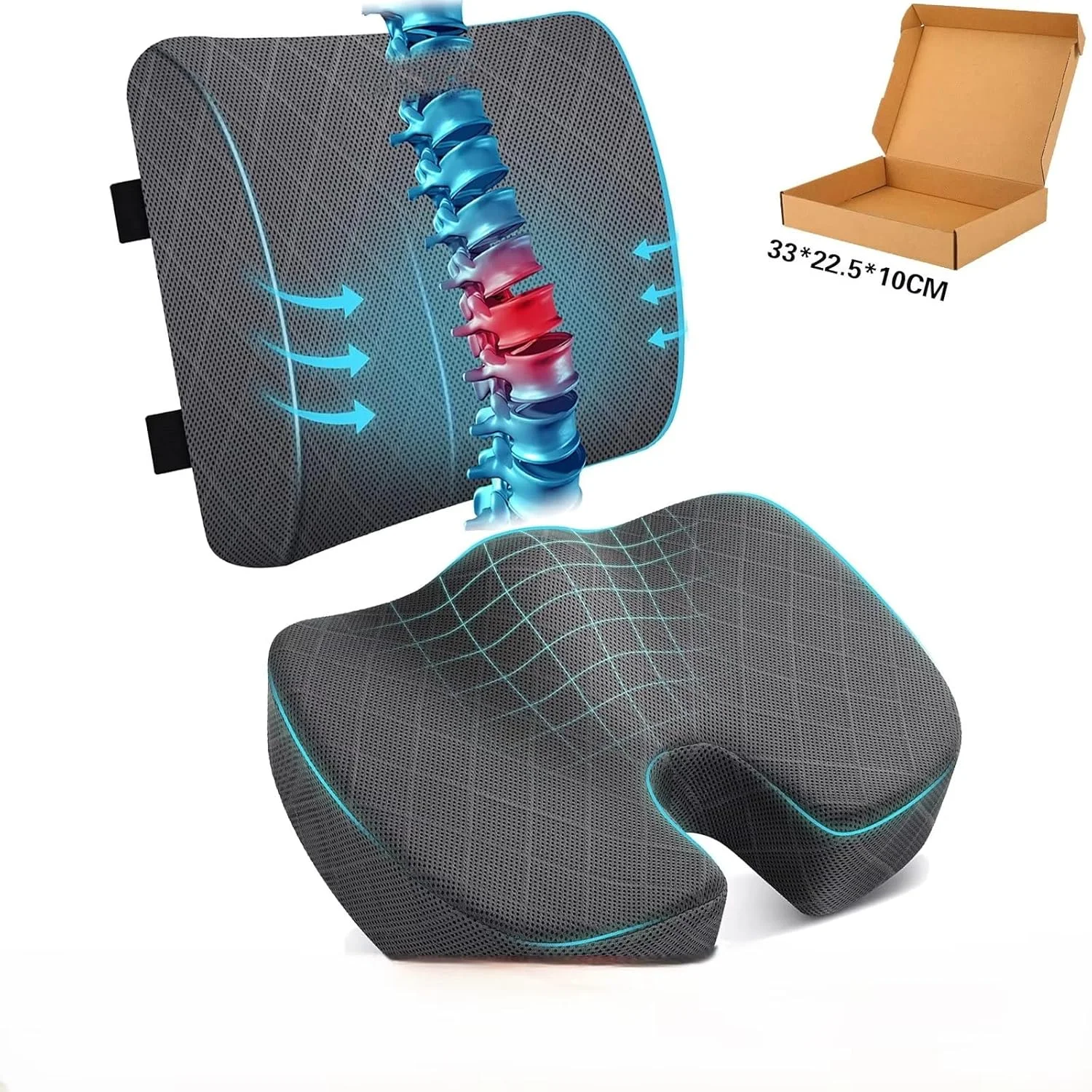 بالشتک صندلی فوم حافظه‌دار ممتاز، طراحی U شکل، پشتیبانی با چگالی بالا، روکش توری تنفسی، خاکستری