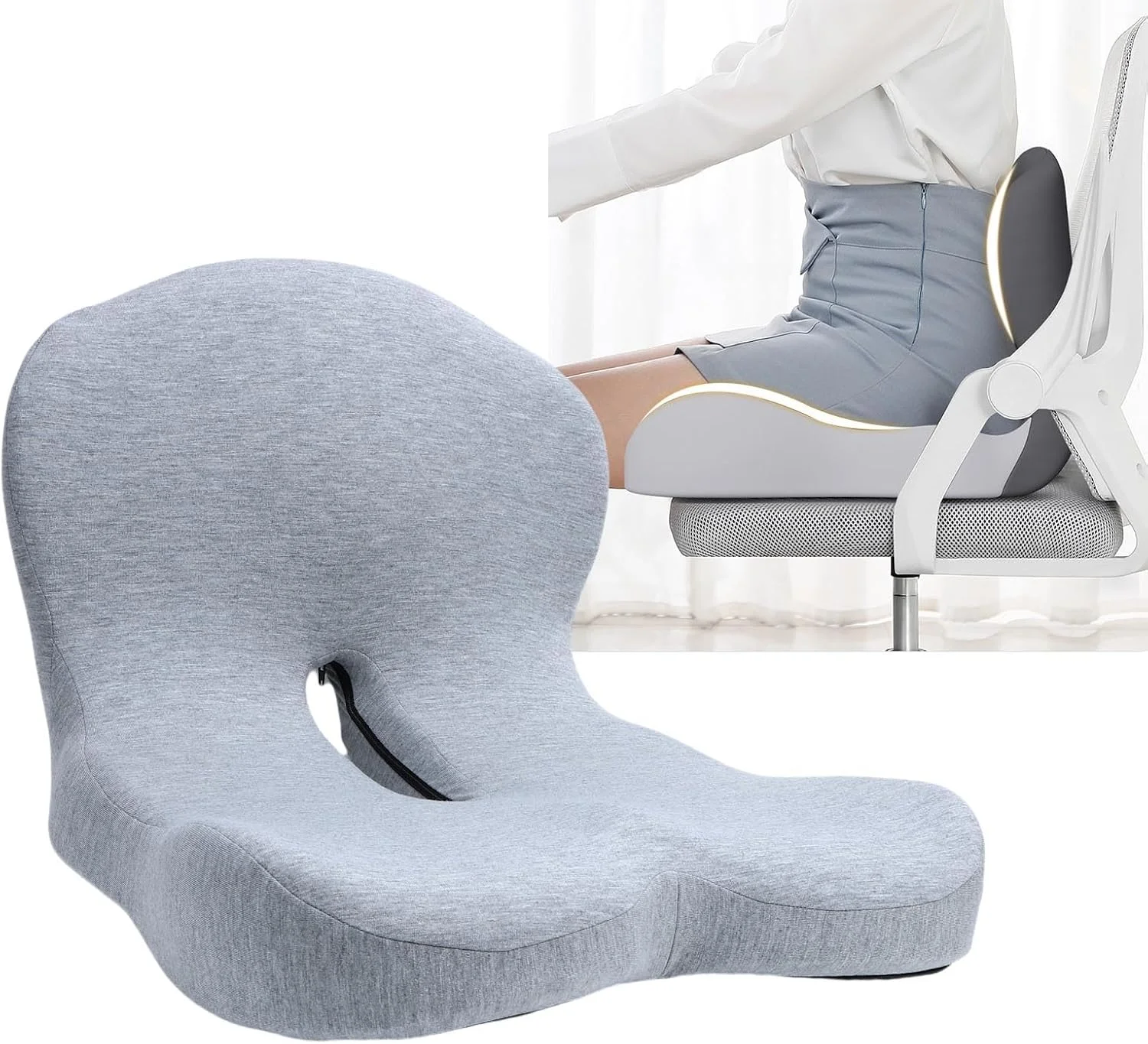 بالشتک صندلی فوم حافظه دار، بالشتک صندلی اداری ارگونومیک برای کمر، دنبالچه، سیاتیک، تسکین درد لگن، بالش پشتیبانی کمری با روکش جداشدنی ضد عرق