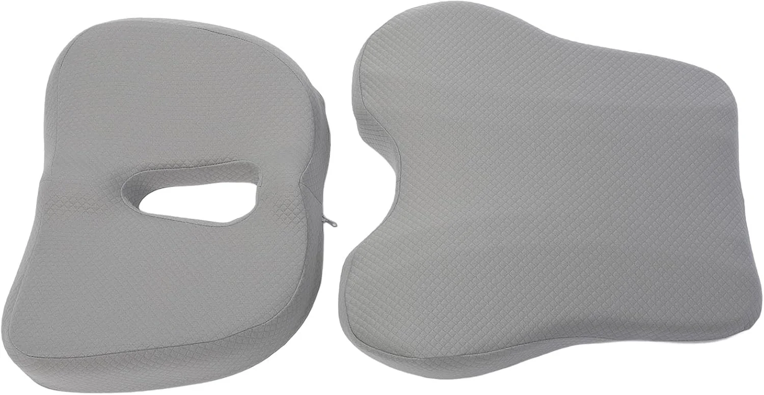 ست کوسن پشتی کمری Asixxsix، فوم حافظه دار قابل تنظیم، پد صندلی سبک وزن قابل حمل با روکش قابل شستشو برای خودرو، مسافرت و ویلچر (خاکستری)