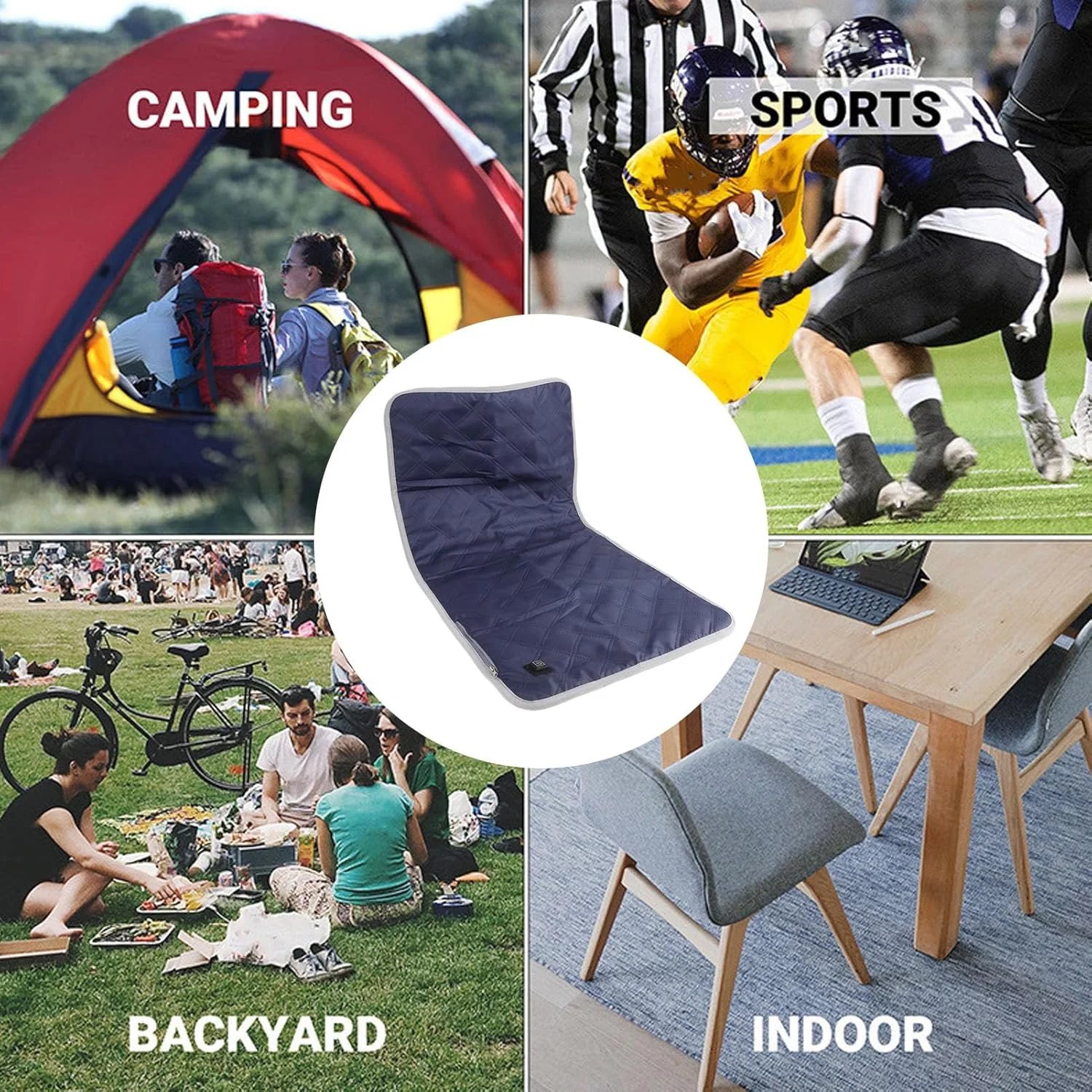 پد صندلی گرمایشی Cryfokt، صرفه جویی در انرژی 5 ولت، کوسن گرم شونده قابل حمل و ایمن برای فضای باز (آبی سرمه ای)