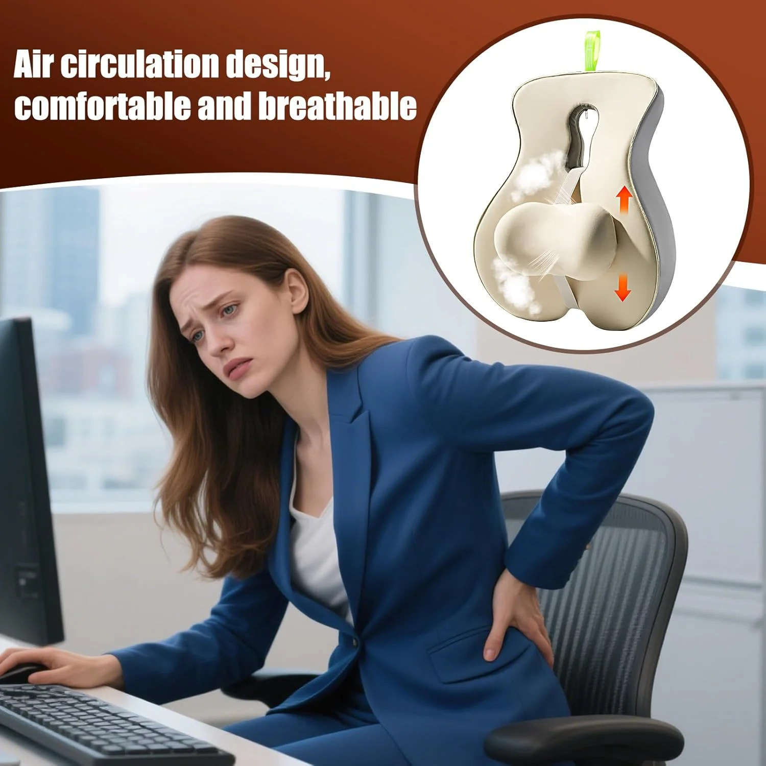 پشتیبانی کمر برای صندلی اداری، بالش کمری ارگونومیک - اصلاح کننده قابل تنظیم برای نشستن، دوران بارداری، مسافرت هوایی و رانندگی های طولانی پشتیبانی کمر برای صندلی اداری، بالش کمری ارگونومیک - اصلاح کننده قابل تنظیم برای نشستن، دوران بارداری، مسافرت هوایی و رانندگی های طولانی