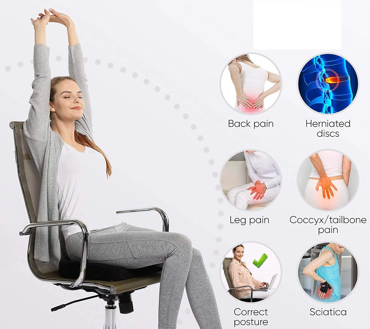 بالشتک صندلی راحتی ممتاز Littlesun - بالشتک استخوانی دنبالچه فوم حافظه دار 100% طبی غیر لغزنده برای درد دنبالچه - بالشتک برای صندلی اداری صندلی ماشین - تسکین درد کمر و سیاتیک (بالشتک صندلی)