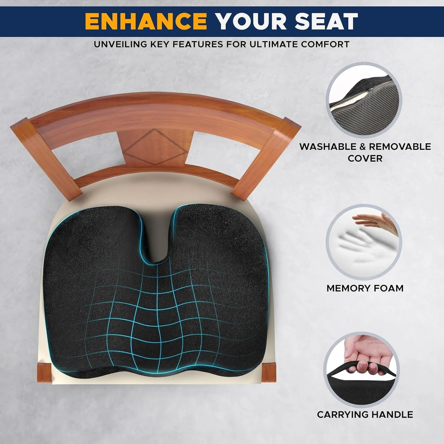 بالشتک صندلی طبی مموری فوم لیموس - پد دنبالچه ضد لغزش برای تسکین درد سیاتیک و دنبالچه - بالشتک صندلی ارگونومیک برای استفاده در دفتر، ماشین، میز و ویلچر (مشکی) بالشتک صندلی طبی مموری فوم لیموس - پد دنبالچه ضد لغزش برای تسکین درد سیاتیک و دنبالچه - بالشتک صندلی ارگونومیک برای استفاده در دفتر، ماشین، میز و ویلچر (مشکی)