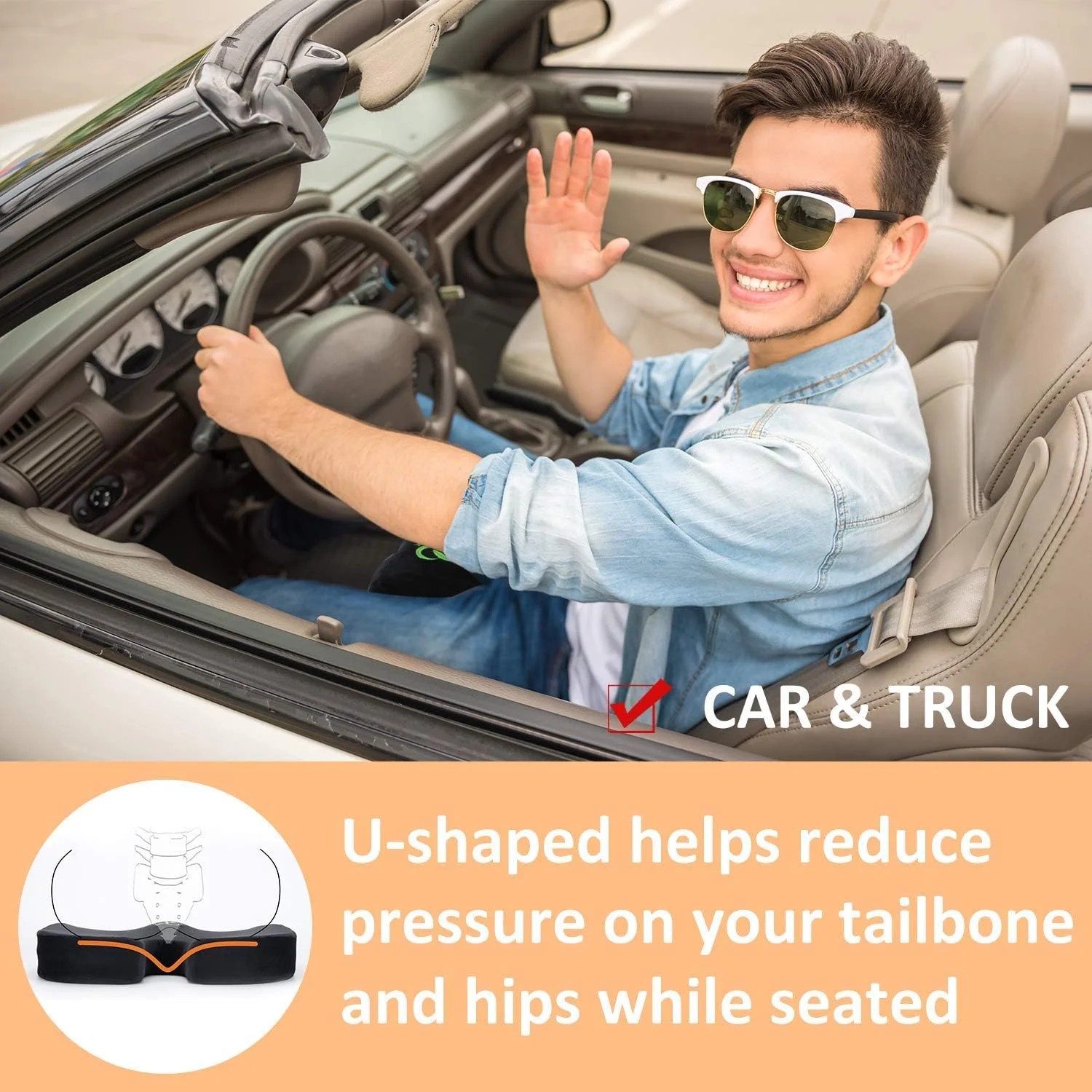 بالشتک صندلی راحتی ممتاز Littlesun - بالشتک استخوانی دنبالچه فوم حافظه دار 100% طبی غیر لغزنده برای درد دنبالچه - بالشتک برای صندلی اداری صندلی ماشین - تسکین درد کمر و سیاتیک (بالشتک صندلی)