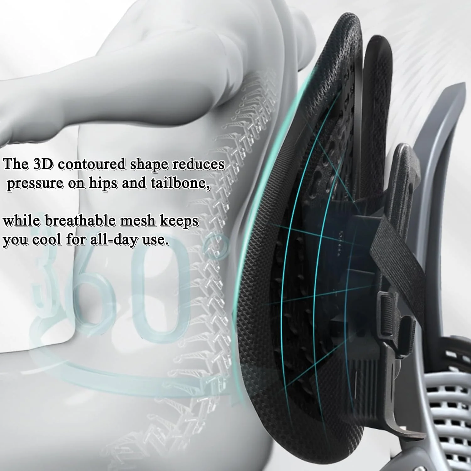 بالشتک پشتی طبی قابل تنظیم، کوسن فوم حافظه‌دار ارگونومیک با توری تنفسی برای صندلی اداری، صندلی ماشین و بازی، تسکین درد کمر