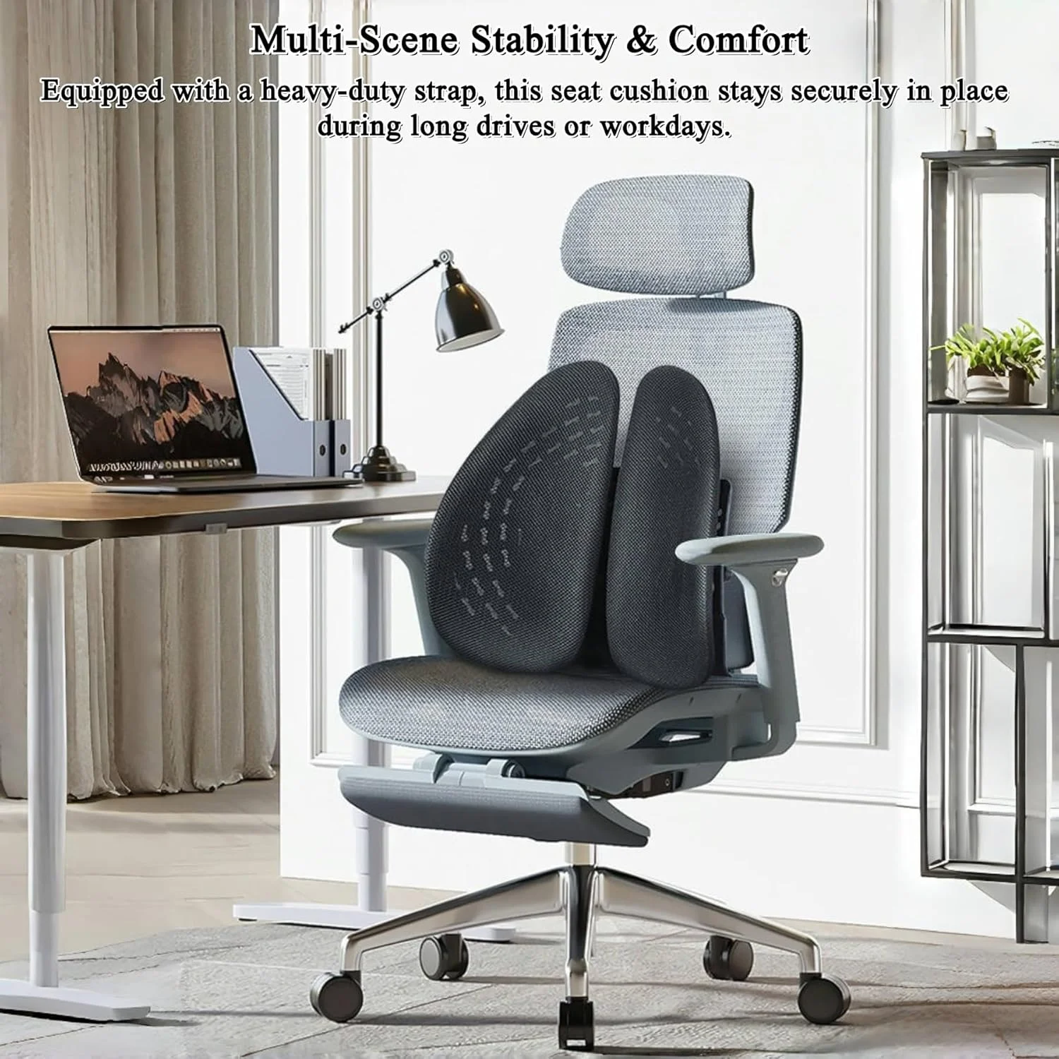 بالشتک پشتی طبی قابل تنظیم، کوسن فوم حافظه‌دار ارگونومیک با توری تنفسی برای صندلی اداری، صندلی ماشین و بازی، تسکین درد کمر