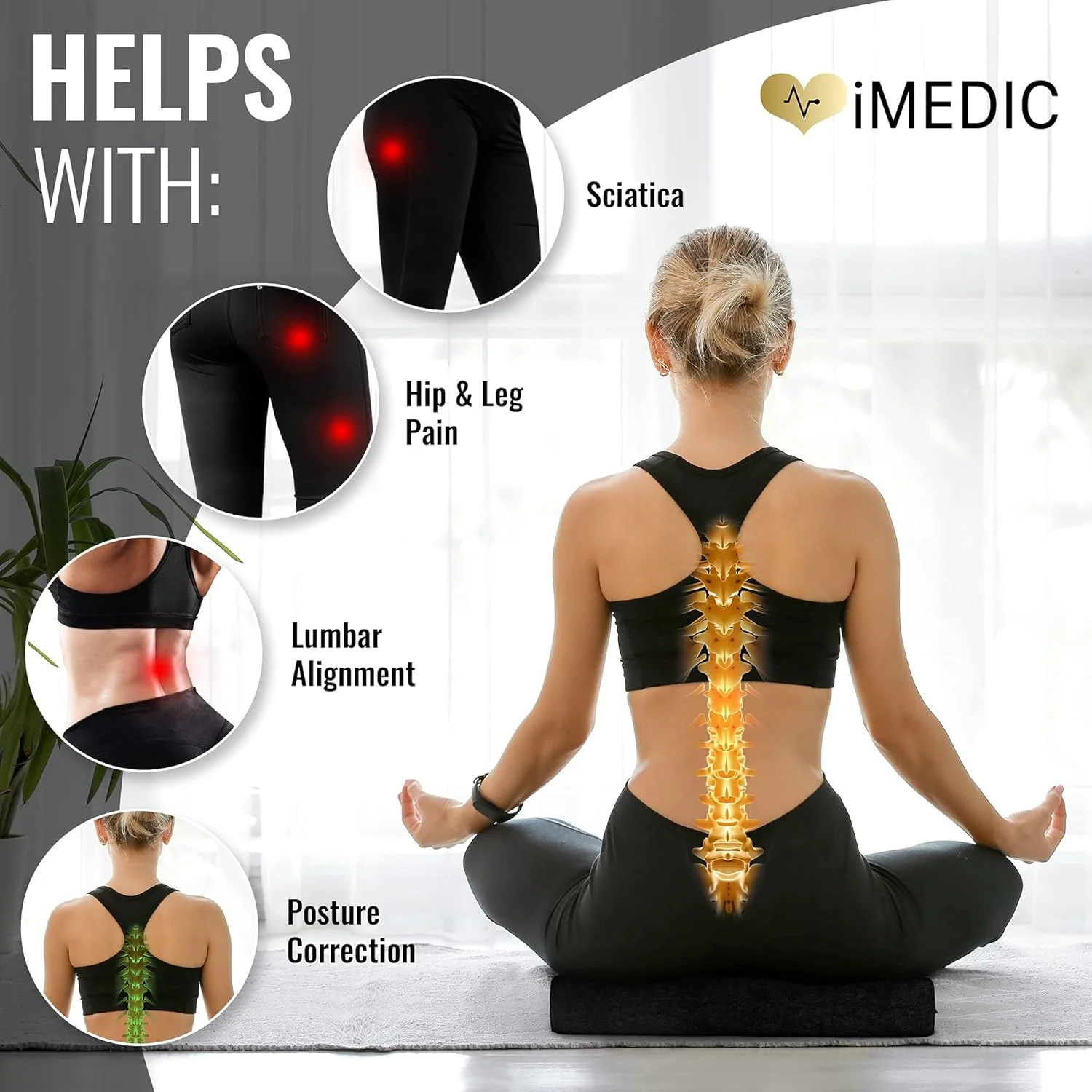 بالشتک گوه ای فوم حافظه دار مدیپاق برای پشتیبانی از کمر، اصلاح وضعیت بدن، تسکین درد و افزایش ارتفاع - پد صندلی ارتوپدی - روکش توری سه بعدی قابل شستشو و تنفس - با زیره ضد لغزش - مخمل مشکی بالشتک گوه ای فوم حافظه دار مدیپاق برای پشتیبانی از کمر، اصلاح وضعیت بدن، تسکین درد و افزایش ارتفاع - پد صندلی ارتوپدی - روکش توری سه بعدی قابل شستشو و تنفس - با زیره ضد لغزش - مخمل مشکی