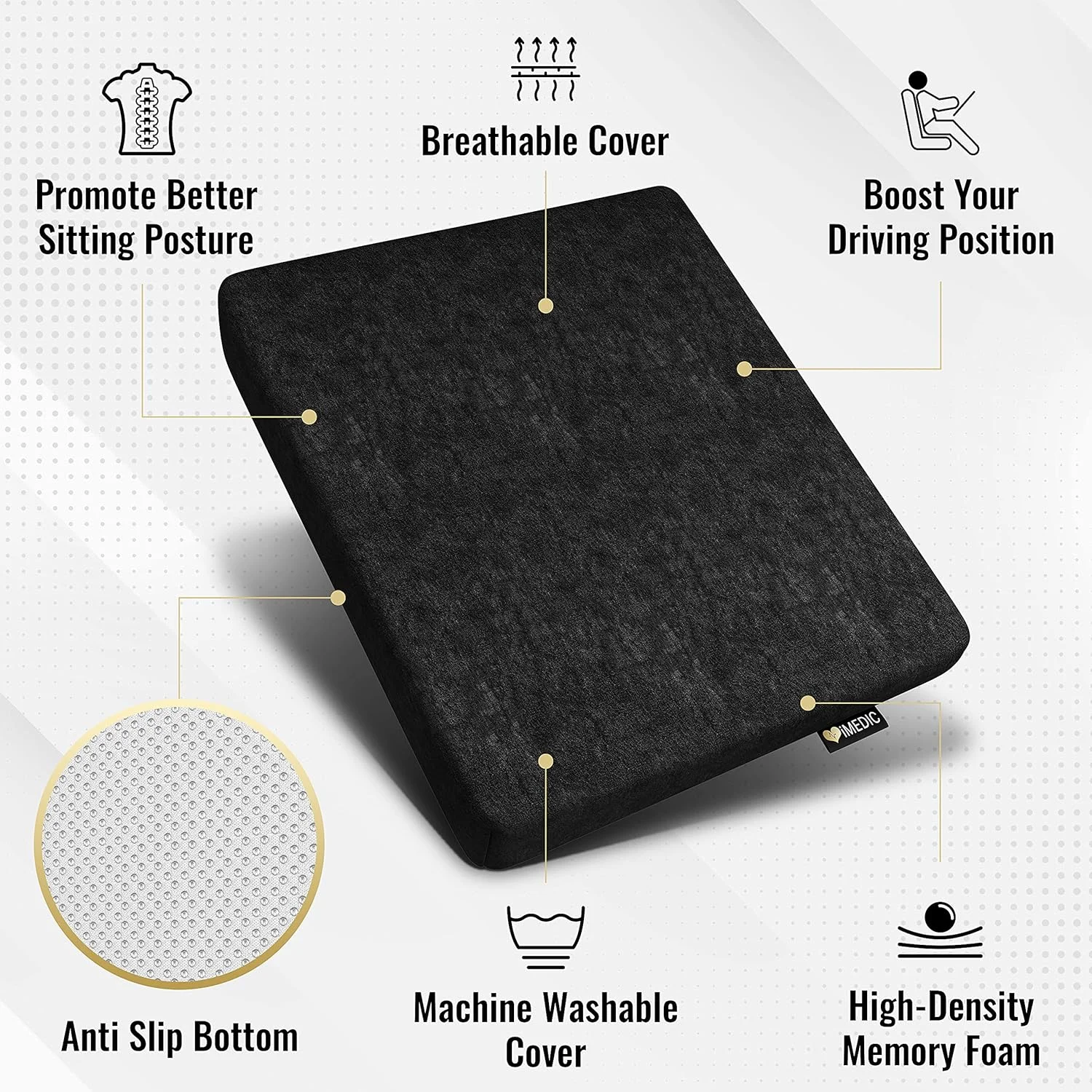 بالشتک گوه ای فوم حافظه دار مدیپاق برای پشتیبانی از کمر، اصلاح وضعیت بدن، تسکین درد و افزایش ارتفاع - پد صندلی ارتوپدی - روکش توری سه بعدی قابل شستشو و تنفس - با زیره ضد لغزش - مخمل مشکی بالشتک گوه ای فوم حافظه دار مدیپاق برای پشتیبانی از کمر، اصلاح وضعیت بدن، تسکین درد و افزایش ارتفاع - پد صندلی ارتوپدی - روکش توری سه بعدی قابل شستشو و تنفس - با زیره ضد لغزش - مخمل مشکی