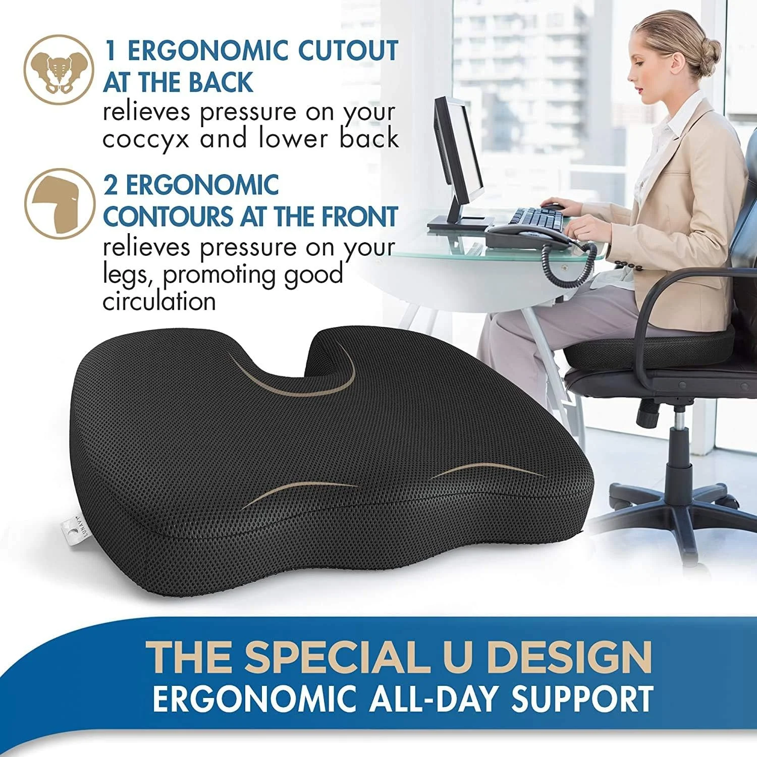 بالشتک صندلی فوم حافظهدار LUNAVY برای صندلیهای اداری - بالشتک صندلی ارگونومیک برای راننده صندلی خودرو - بالشتک صندلی کامپیوتر راحت - بالش سیاتیک برای نشستن بالشتک صندلی فوم حافظهدار LUNAVY برای صندلیهای اداری - بالشتک صندلی ارگونومیک برای راننده صندلی خودرو - بالشتک صندلی کامپیوتر راحت - بالش سیاتیک برای نشستن