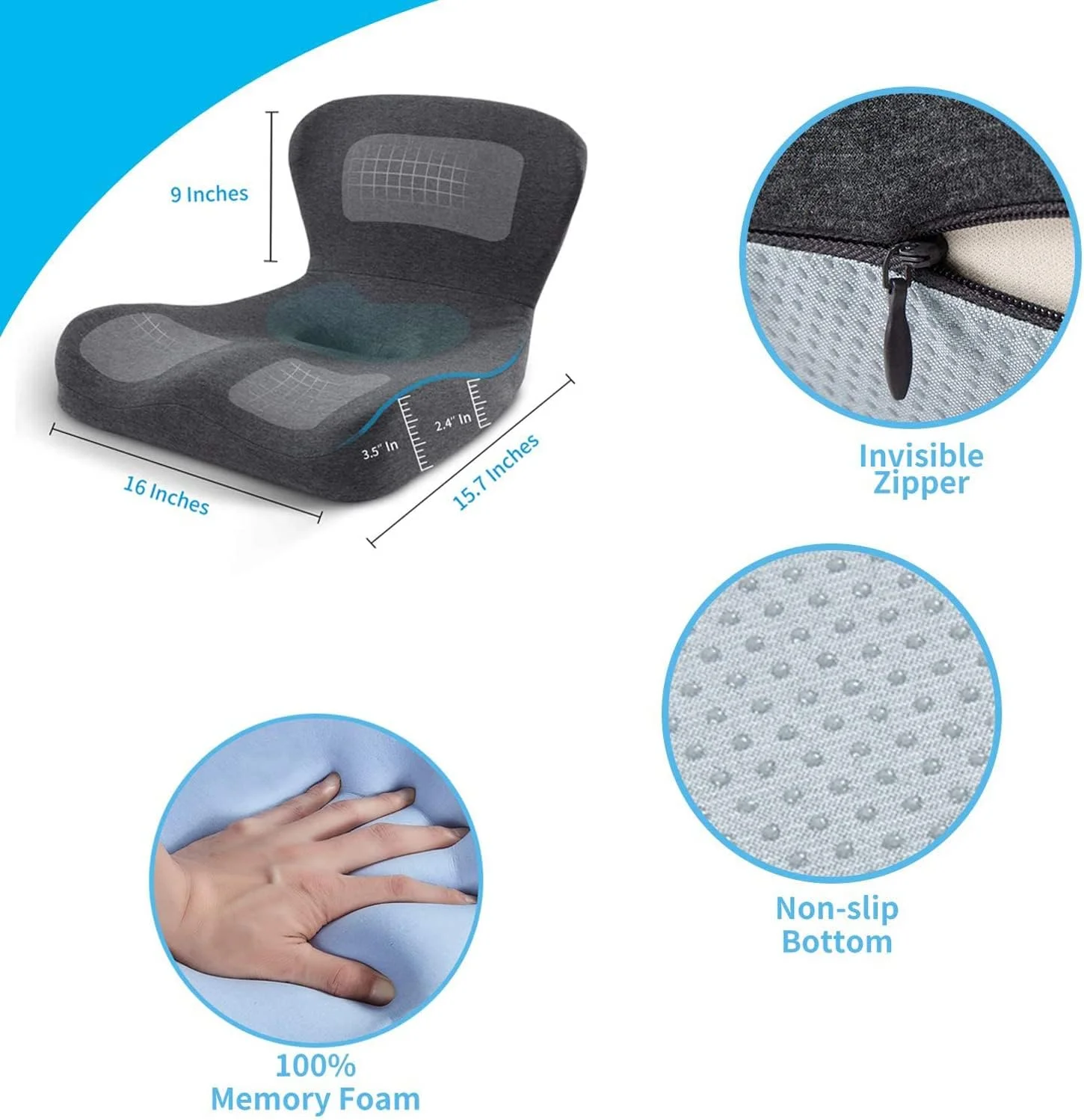 بالشتک صندلی فوم حافظه دار، بالشتک صندلی فوم حافظه دار برای صندلی اداری، بالشتک 2 در 1 با پشتیبانی کمری برای صندلی ماشین با روکش قابل جابجایی برای تسکین درد دنبالچه و کمر بالشتک صندلی فوم حافظه دار، بالشتک صندلی فوم حافظه دار برای صندلی اداری، بالشتک 2 در 1 با پشتیبانی کمری برای صندلی ماشین با روکش قابل جابجایی برای تسکین درد دنبالچه و کمر