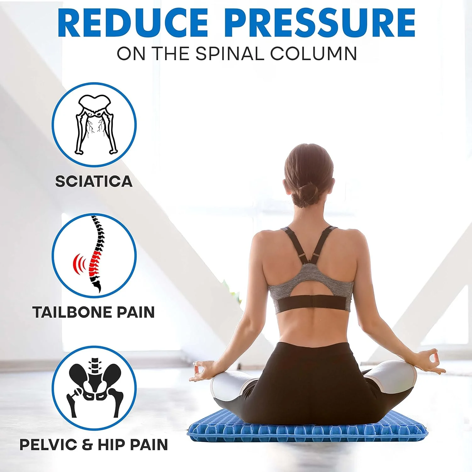 بالشتک صندلی ژله ای فوق بزرگ، 18 اینچی، بالشتک صندلی دنبالچه ضخیم با طراحی لانه زنبوری بزرگ و تنفس پذیر، جذب کننده فشار، بالشتک صندلی خنک کننده با روکش ضد لغزش برای صندلی اداری (آبی)