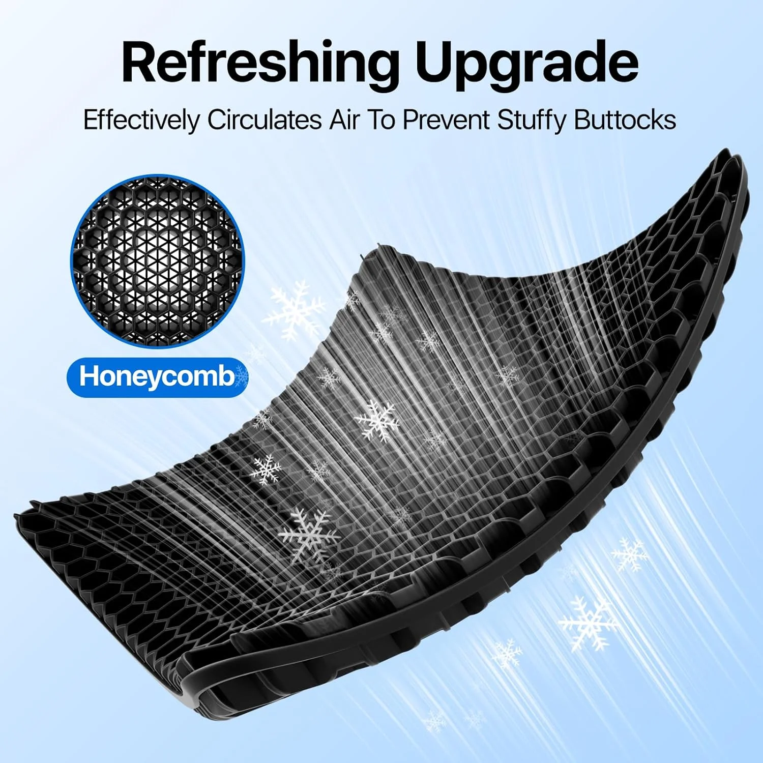 بالشتک صندلی ژله ای OMCOZY، طراحی ضخیم و بزرگ لانه زنبوری با قابلیت تنفس و جذب فشار، دارای روکش ضد لغزش برای صندلی اداری، منزل، خودرو و ویلچر، مشکی