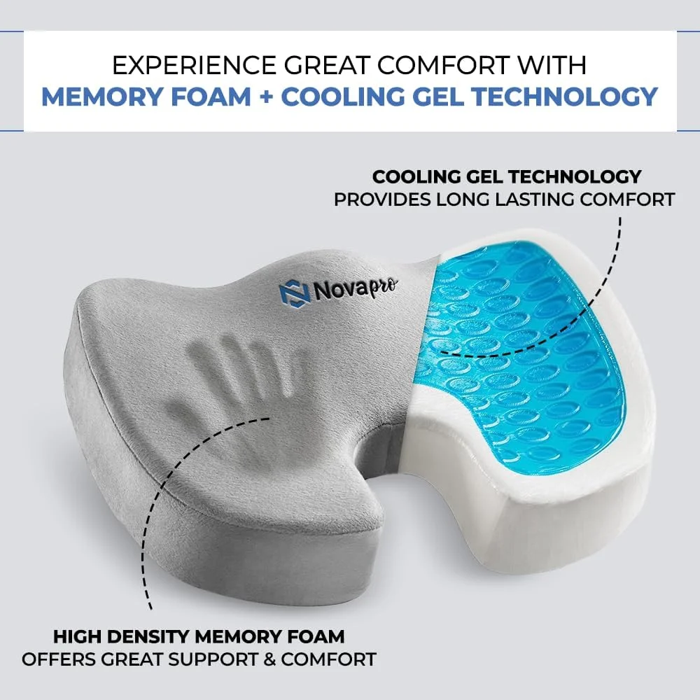 بالشتک صندلی ژله ای نوا پرو برای صندلی اداری فوم حافظه دار | بالشتک صندلی خودرو | تسکین درد کمر، سیاتیک، دنبالچه | بالشتک صندلی ارتوپدی ضد لغزش | صندلی های اداری و ویلچر