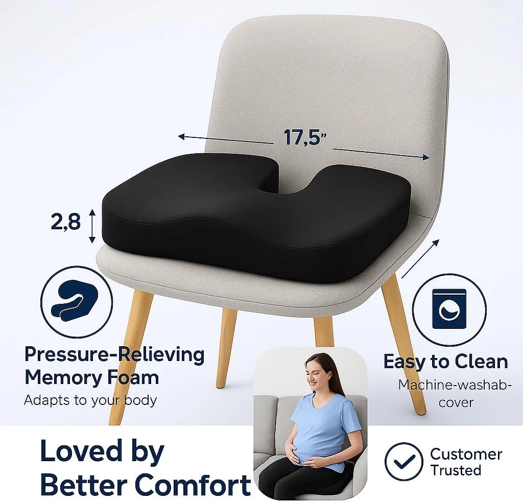 بالشتک صندلی ارتوپدی برای صندلی اداری - بالشتک دنبالچه فوم حافظه دار تقویت شده با ژل برای تسکین درد دنبالچه، سیاتیک و پشتیبانی از کمر - بالش راحتی برای میز، ماشین، ویلچر، مسافرت (مشکی) بالشتک صندلی ارتوپدی برای صندلی اداری - بالشتک دنبالچه فوم حافظه دار تقویت شده با ژل برای تسکین درد دنبالچه، سیاتیک و پشتیبانی از کمر - بالش راحتی برای میز، ماشین، ویلچر، مسافرت (مشکی)
