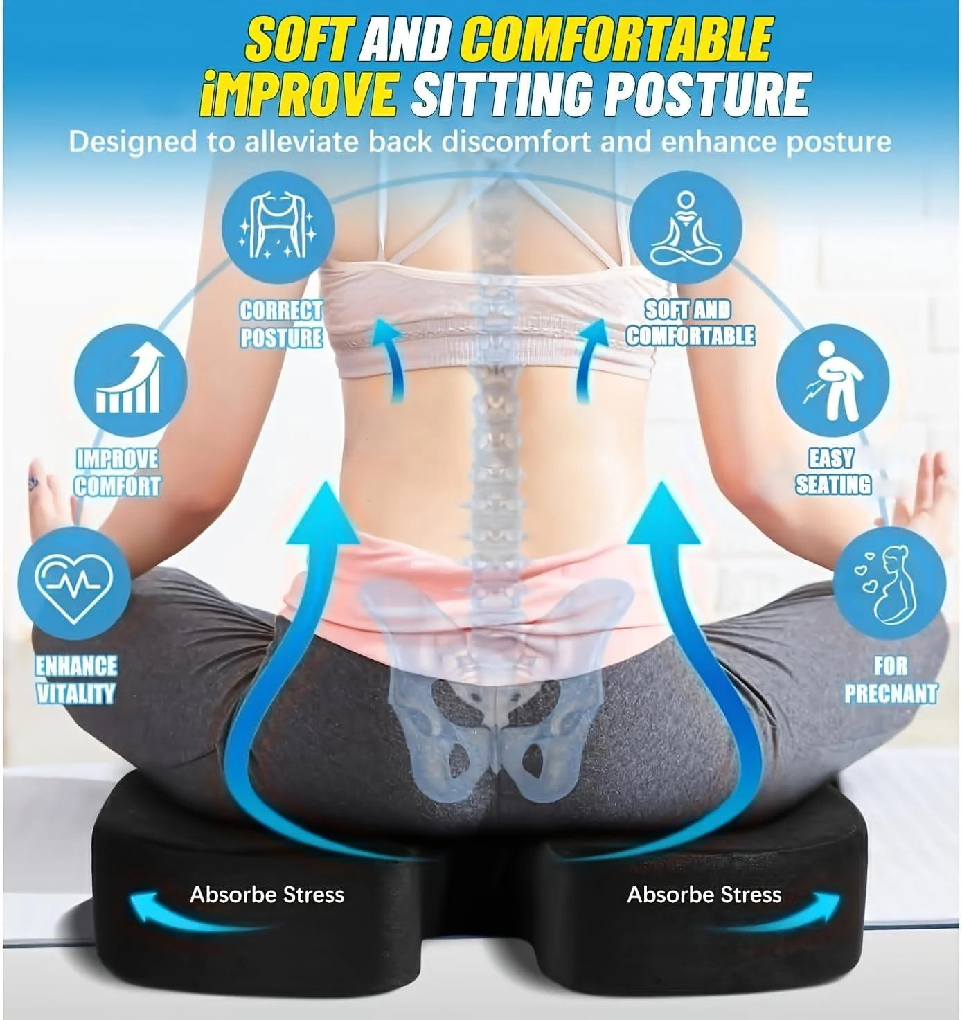 بالشتک صندلی طبی مموری فوم برای درد پایین کمر و سیاتیک، تسکین درد دنبالچه/بالشتک صندلی اداری مسافرتی، ارگونومیک برای وضعیت بدنی سالم و نشستن طولانی مدت (خاکستری) بالشتک صندلی طبی مموری فوم برای درد پایین کمر و سیاتیک، تسکین درد دنبالچه/بالشتک صندلی اداری مسافرتی، ارگونومیک برای وضعیت بدنی سالم و نشستن طولانی مدت (خاکستری)