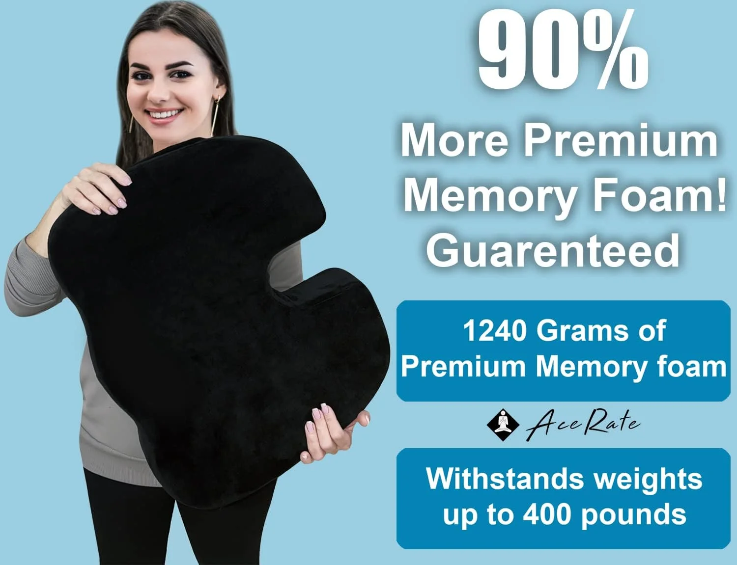 بالشتک صندلی طبی AceRate، فوم حافظه دار ژله ای بسیار بزرگ برای درد کمر، سیاتیک و تسکین دنبالچه برای صندلی اداری و آشپزخانه، ویلچر، ماشین، کامیون (XL-مشکی)