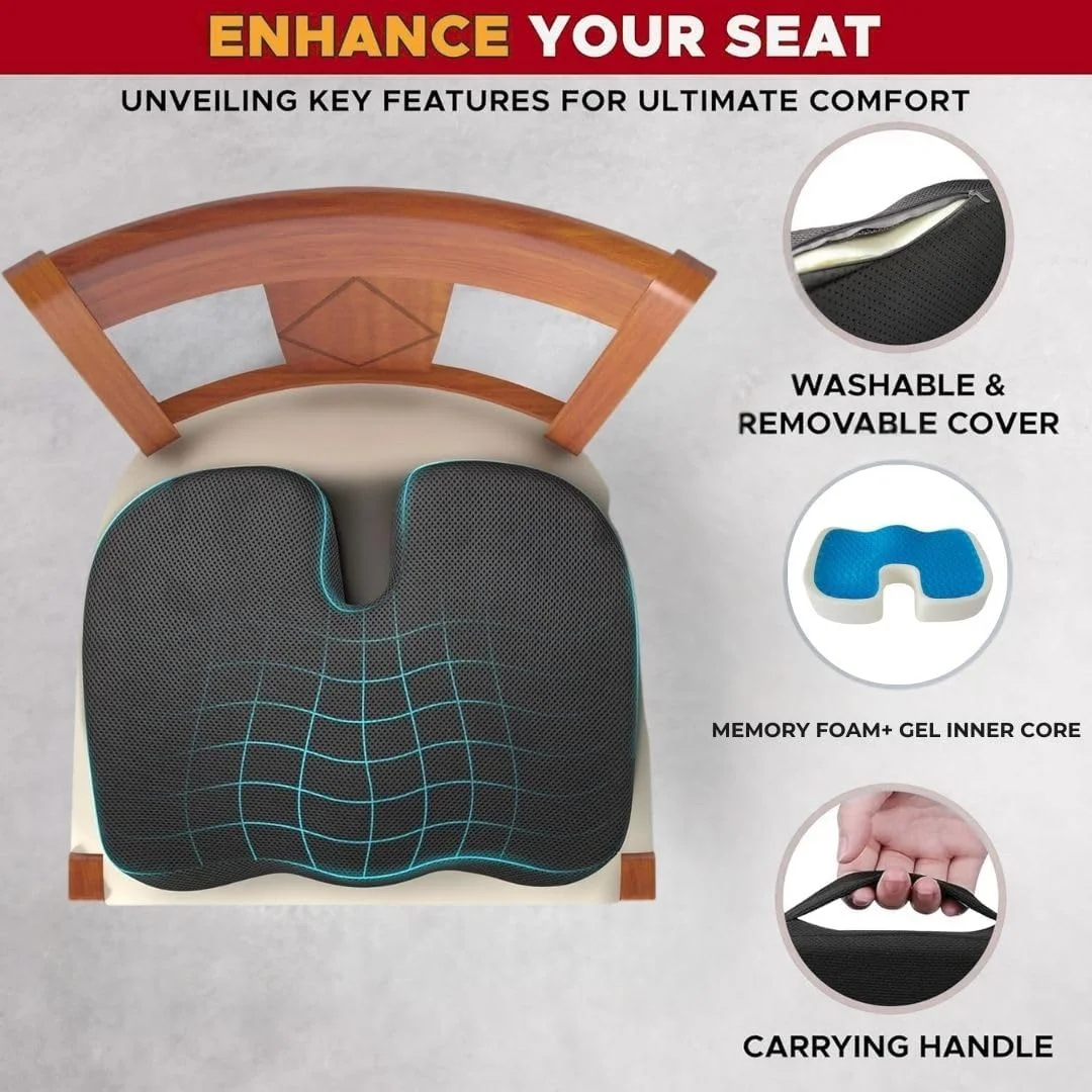 بالشتک صندلی ژله ای ارتوپدی برای صندلی اداری، فوم حافظه دار تقویت شده با ژل برای استخوان دنبالچه، کمردرد و تسکین سیاتیک - ماشین، مسافرت - طراحی قابل حمل، تنفسی و ضد لغزش بالشتک صندلی ژله ای ارتوپدی برای صندلی اداری، فوم حافظه دار تقویت شده با ژل برای استخوان دنبالچه، کمردرد و تسکین سیاتیک - ماشین، مسافرت - طراحی قابل حمل، تنفسی و ضد لغزش