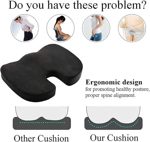 بالشتک صندلی طبی مموری فوم با تراکم بالا برای درد دنبالچه، سیاتیک و کمر - مناسب صندلی اداری، ویلچر و صندلی خودرو - مشکی بالشتک صندلی طبی مموری فوم با تراکم بالا برای درد دنبالچه، سیاتیک و کمر - مناسب صندلی اداری، ویلچر و صندلی خودرو - مشکی