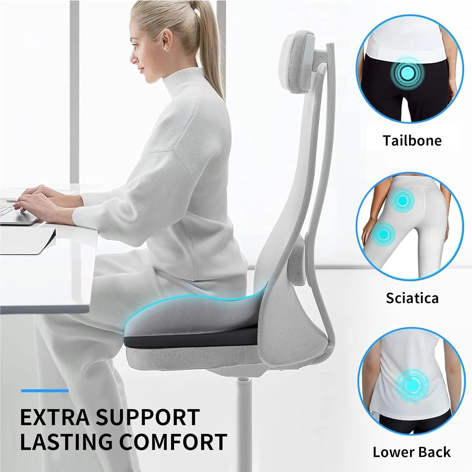 بالشتک صندلی بزرگ، بالشتک فوم حافظه دار برای تسکین فشار دنبالچه و درد استخوان دنبالچه، بالشتک پشتیبانی از کمر، پد صندلی ضد لغزش برای صندلی اداری، صندلی ماشین، ویلچر بالشتک صندلی بزرگ، بالشتک فوم حافظه دار برای تسکین فشار دنبالچه و درد استخوان دنبالچه، بالشتک پشتیبانی از کمر، پد صندلی ضد لغزش برای صندلی اداری، صندلی ماشین، ویلچر