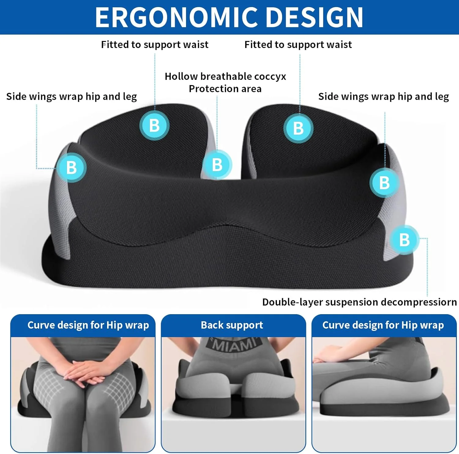 بالشتک صندلی بزرگ، بالشتک فوم حافظه دار برای تسکین فشار دنبالچه و درد استخوان دنبالچه، بالشتک پشتیبانی از کمر، پد صندلی ضد لغزش برای صندلی اداری، صندلی ماشین، ویلچر بالشتک صندلی بزرگ، بالشتک فوم حافظه دار برای تسکین فشار دنبالچه و درد استخوان دنبالچه، بالشتک پشتیبانی از کمر، پد صندلی ضد لغزش برای صندلی اداری، صندلی ماشین، ویلچر
