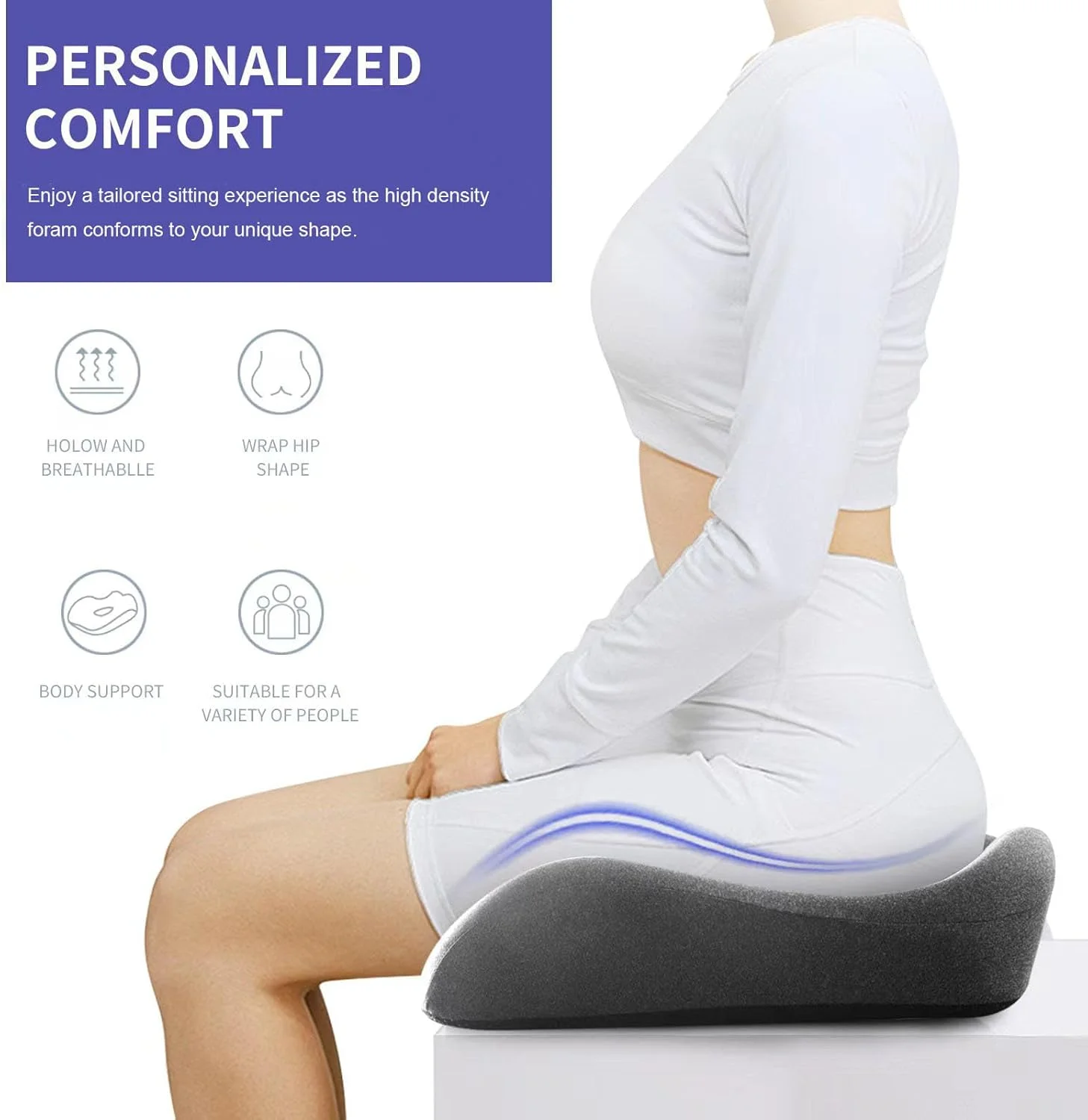 بالشتک صندلی فوم حافظه دار بزرگ SupremeComfort Pubemy مناسب صندلی اداری، صندلی آشپزخانه، صندلی ماشین - ارتقا تجربه نشستن شما - تسکین فشار و درد دنبالچه، PU-23