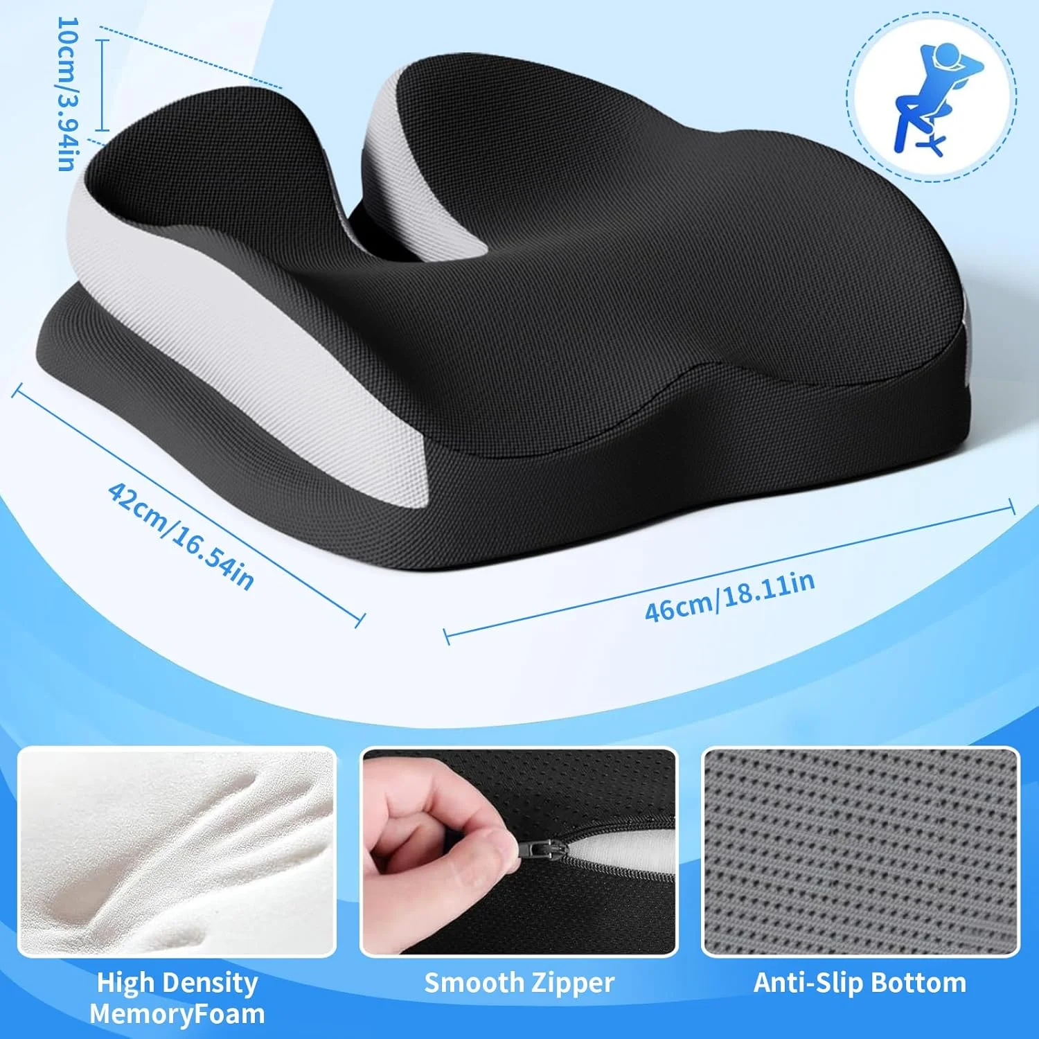 بالشتک صندلی بزرگ، بالشتک فوم حافظه دار برای تسکین فشار دنبالچه و درد استخوان دنبالچه، بالشتک پشتیبانی از کمر، پد صندلی ضد لغزش برای صندلی اداری، صندلی ماشین، ویلچر بالشتک صندلی بزرگ، بالشتک فوم حافظه دار برای تسکین فشار دنبالچه و درد استخوان دنبالچه، بالشتک پشتیبانی از کمر، پد صندلی ضد لغزش برای صندلی اداری، صندلی ماشین، ویلچر