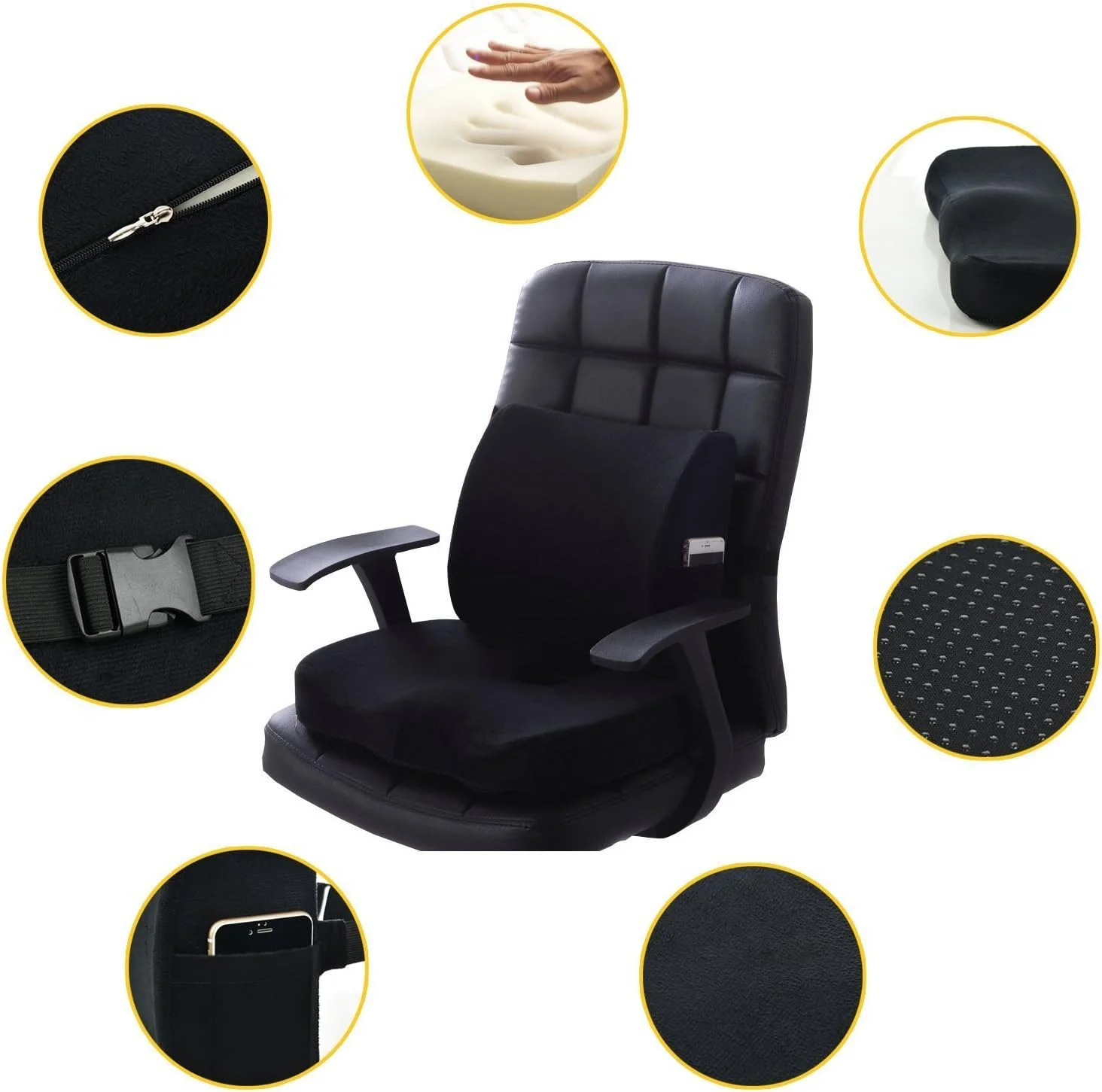 بالشتک صندلی فوم حافظه دار طبی کیوفنگ و بالش پشتیبانی کمر برای تسکین درد پایین کمر، سیاتیک، دنبالچه، بالشتک صندلی برای صندلی اداری، ماشین، مبل، ویلچر، مشکی (مشکی) بالشتک صندلی فوم حافظه دار طبی کیوفنگ و بالش پشتیبانی کمر برای تسکین درد پایین کمر، سیاتیک، دنبالچه، بالشتک صندلی برای صندلی اداری، ماشین، مبل، ویلچر، مشکی (مشکی)