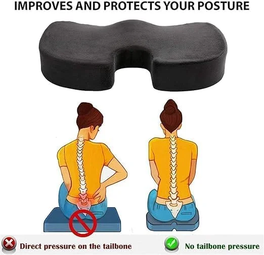 بالشتک صندلی طبی مموری فوم با تراکم بالا برای درد دنبالچه، سیاتیک و کمر - مناسب صندلی اداری، ویلچر و صندلی خودرو - مشکی بالشتک صندلی طبی مموری فوم با تراکم بالا برای درد دنبالچه، سیاتیک و کمر - مناسب صندلی اداری، ویلچر و صندلی خودرو - مشکی