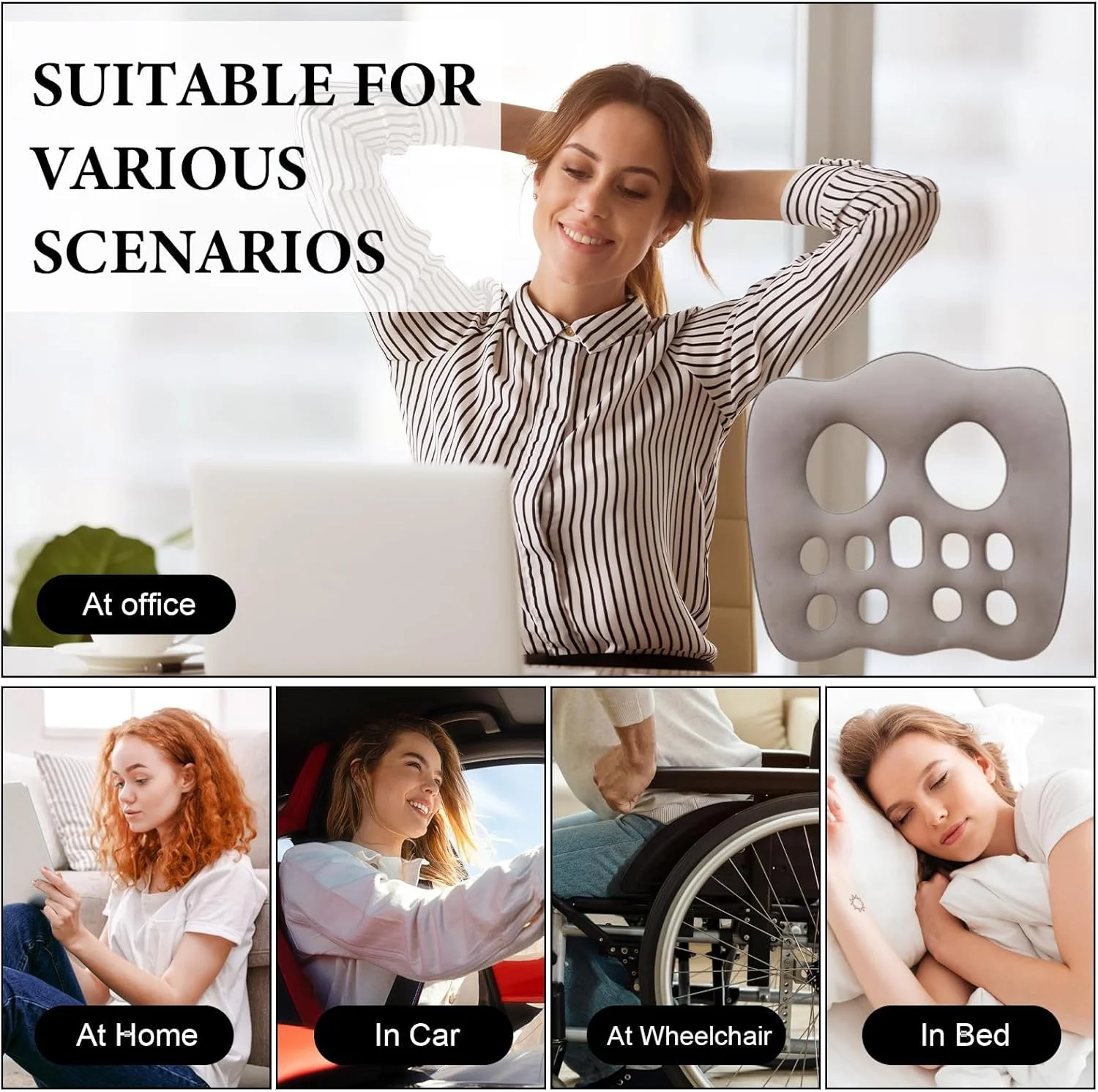 بالشتک دونات، حلقه لاستیکی برای نشستن، بالشتک بادی قابل حمل، بالشتک حلقه ای ارتوپدی، بالشتک صندلی برای دفتر، مناسب برای کمردرد، بواسیر، سیاتیک، زخم بستر