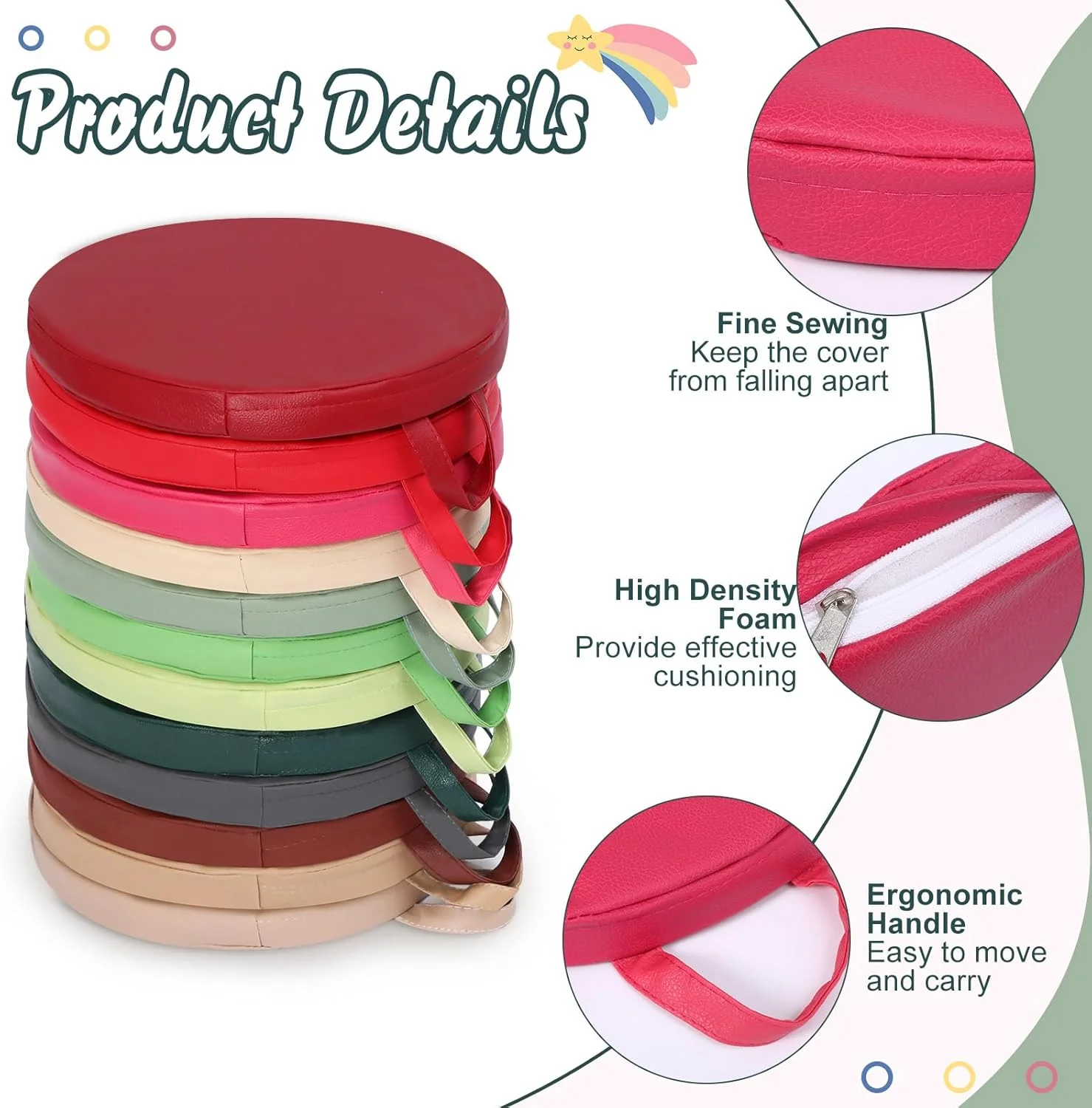 بالشتک های نشیمن 12 عددی Sawysine مناسب کلاس درس، نشیمن انعطاف پذیر با دستگیره برای کودکان در خانه، مدرسه، مهد کودک، و اتاق بازی (چند رنگ، گرد) بالشتک های نشیمن 12 عددی Sawysine مناسب کلاس درس، نشیمن انعطاف پذیر با دستگیره برای کودکان در خانه، مدرسه، مهد کودک، و اتاق بازی (چند رنگ، گرد)