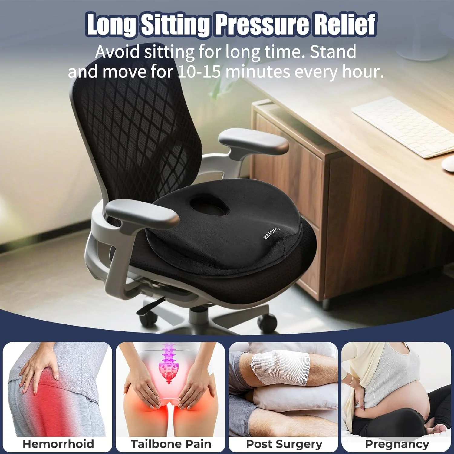 بالشتک دوناتی ساهیر برای تسکین درد دنبالچه و هموروئید، بالشتک فوم حافظهدار برای عصب سیاتیک، بالشتک صندلی برای راحتی نشستن طولانی مدت آقایان و بانوان در خانه، صندلی اداری، ماشین، مشکی بالشتک دوناتی ساهیر برای تسکین درد دنبالچه و هموروئید، بالشتک فوم حافظهدار برای عصب سیاتیک، بالشتک صندلی برای راحتی نشستن طولانی مدت آقایان و بانوان در خانه، صندلی اداری، ماشین، مشکی