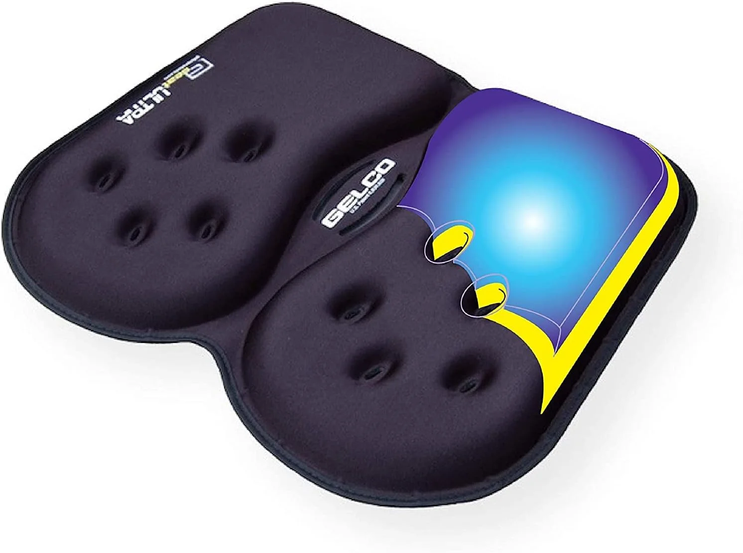 بالشتک ژله‌ای و فومی ارتوپدی G Seat Ultra (مشکی) – برای درد/ناراحتی دنبالچه، کمر، استخوان دنبالچه، پروستات، پس از زایمان و سیاتیک – مناسب برای دفتر، ماشین، صندلی، مسافرت